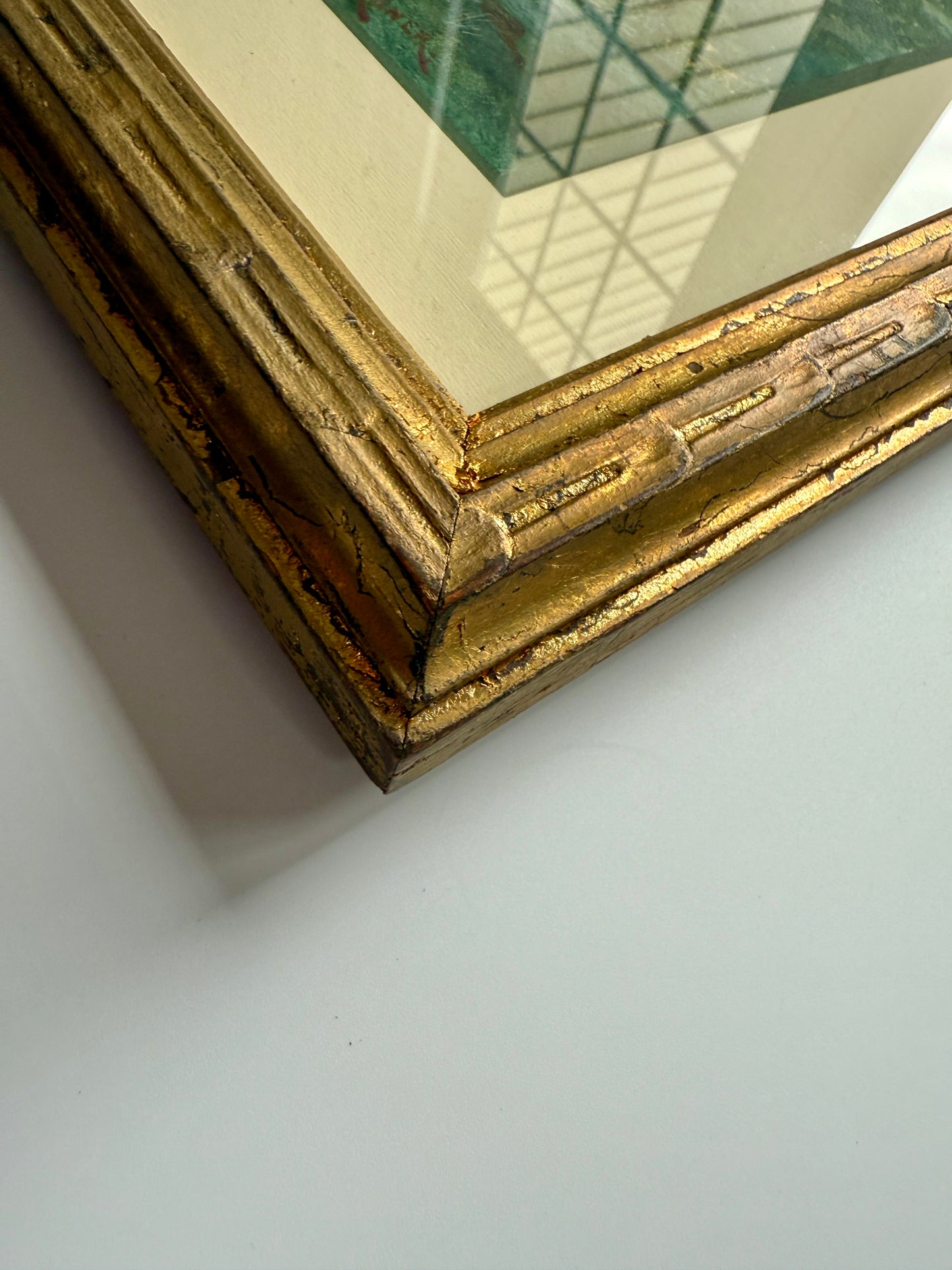 Sunny Place in the Woods Verdant Forest Landscape Watercolor Painting in Gold Frame