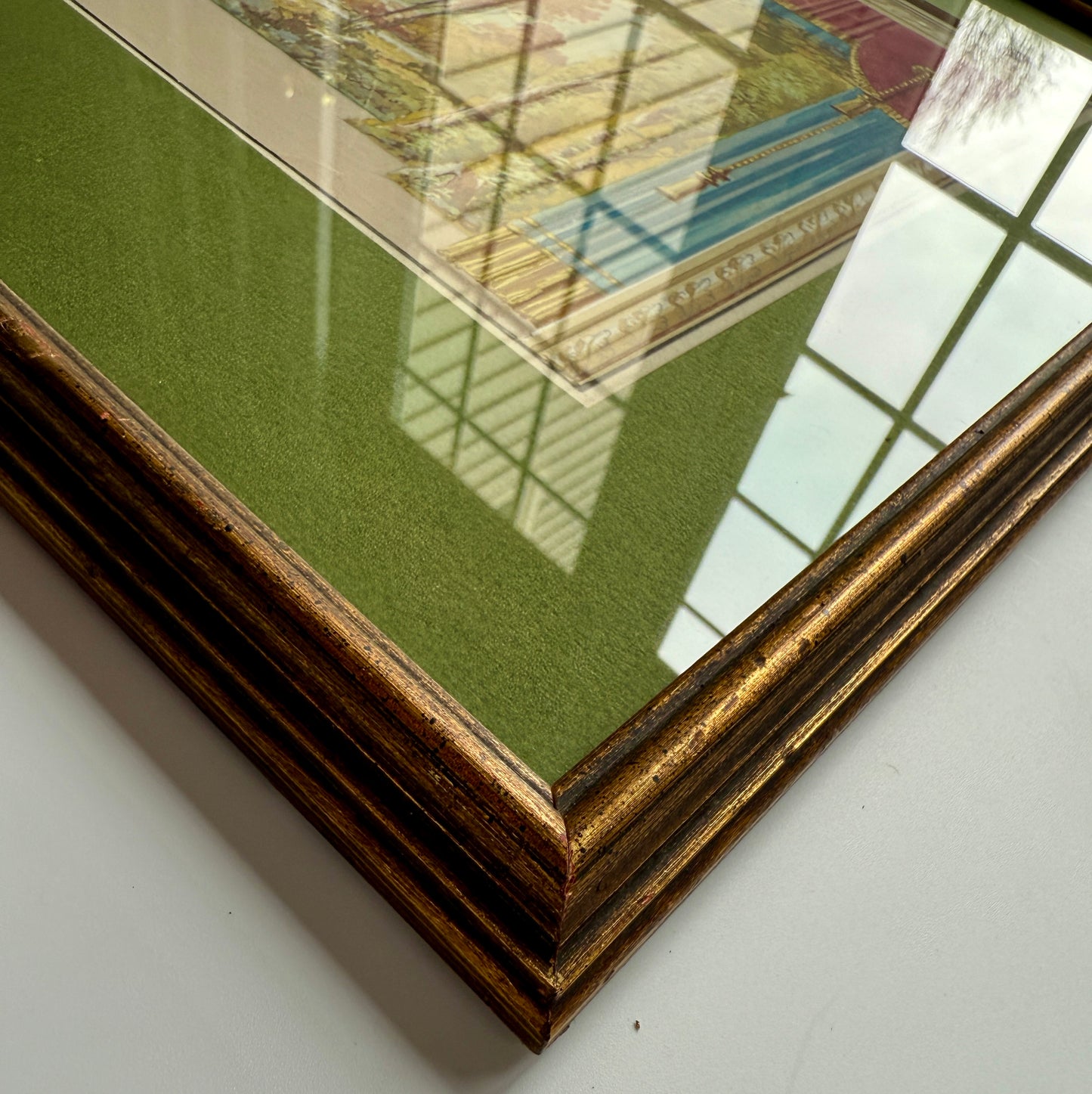 Early 20th C. Elaborate Art Deco Theatrical Set Design #3 Gouache Painting in Gilded Frame