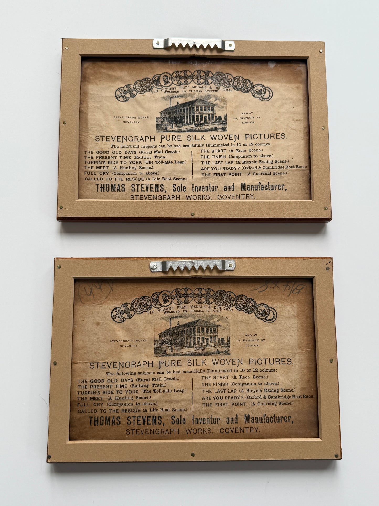 Pair of 19th Century Thomas Stevens Silk Embroidered Horse and Jockey Racing Scenes