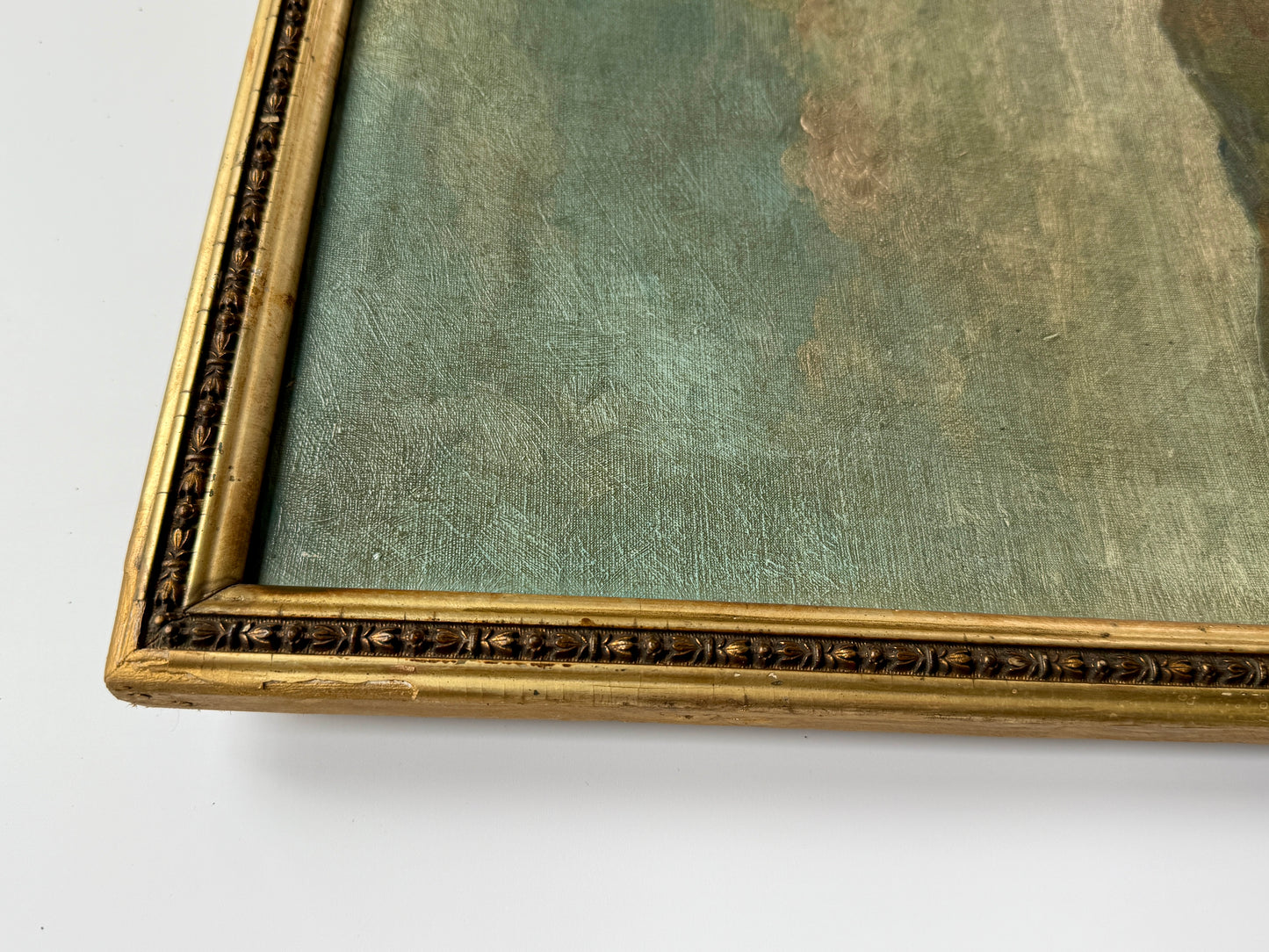 C. 1900 Coastal Beach Landscape with Sailboats Oil Painting in Gold Frame