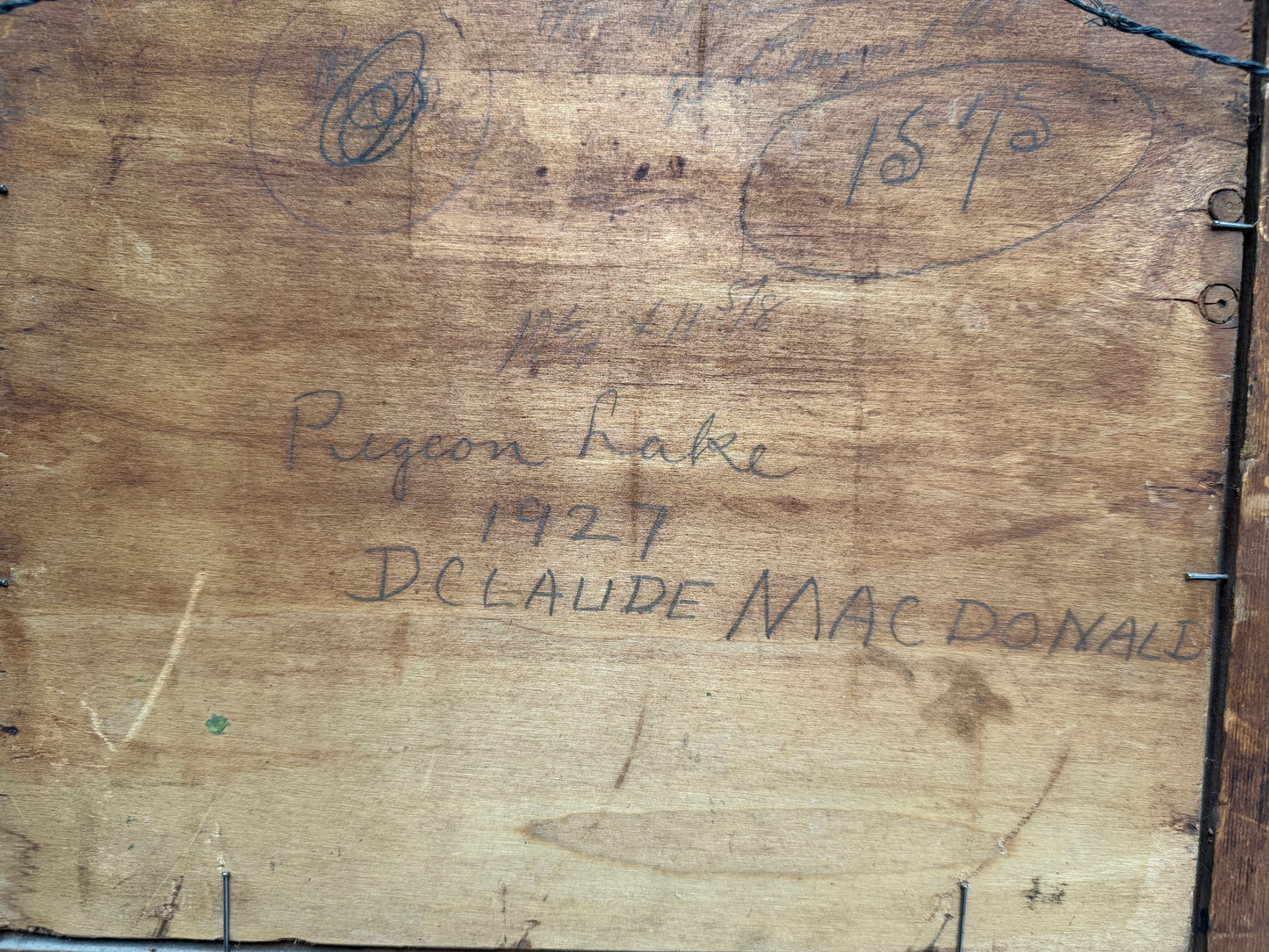 1927 D. Claude MacDonald Pigeon Lake Waterside Landscape Oil Painting in Black and Gold Frame