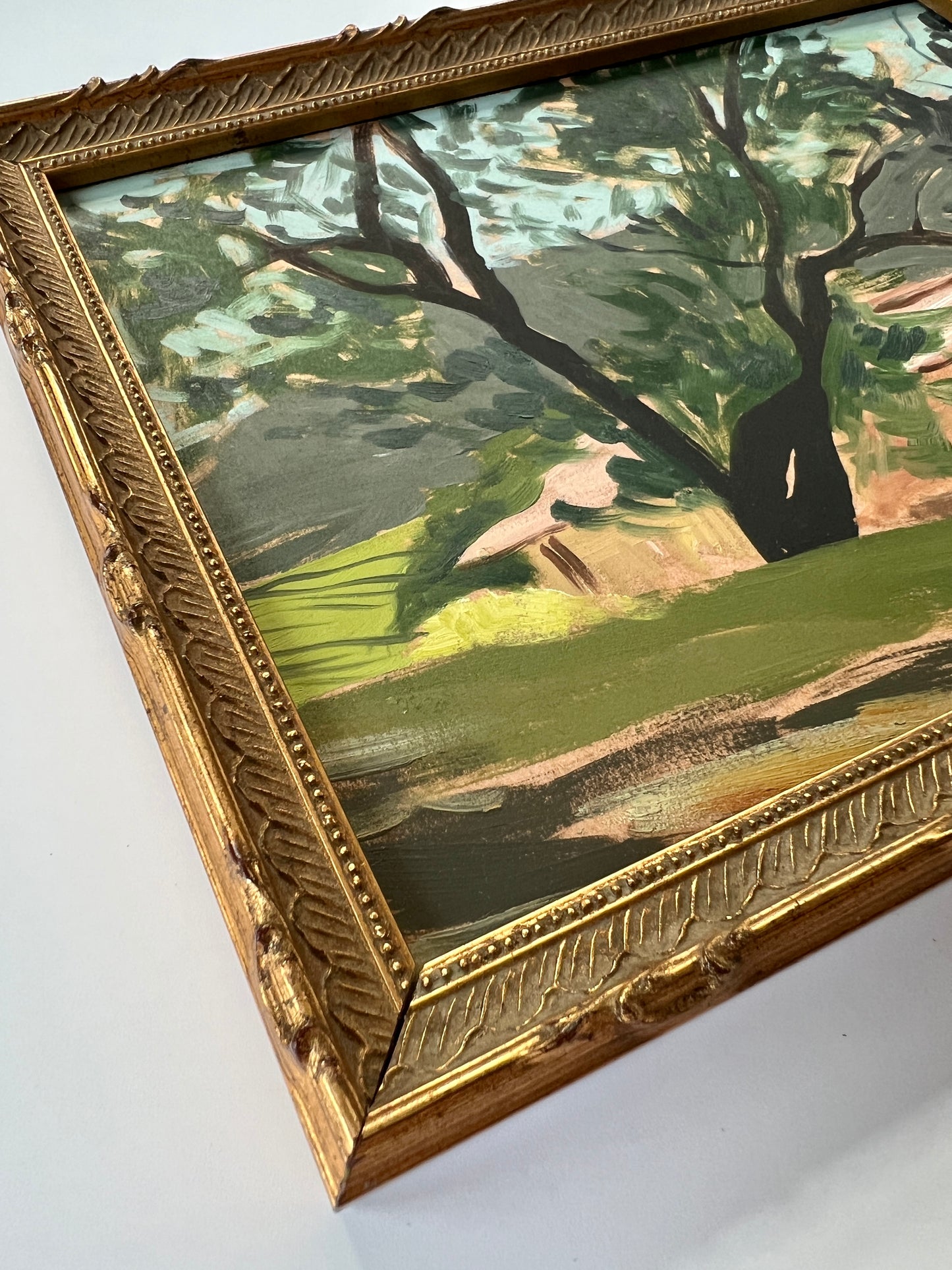 Pink and Green Rural Landscape Painting