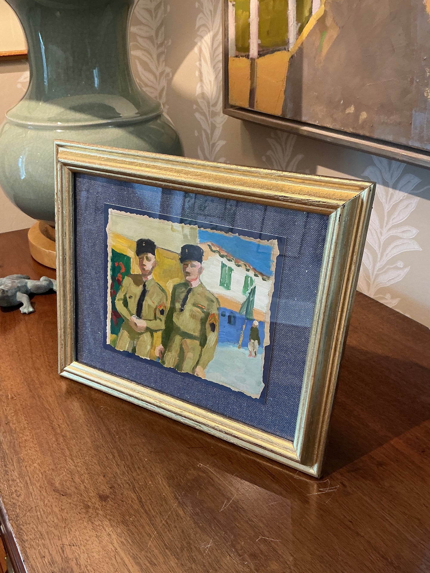 Victoria Donohue Colorful Soldiers Portrait Oil Painting in Gold Frame