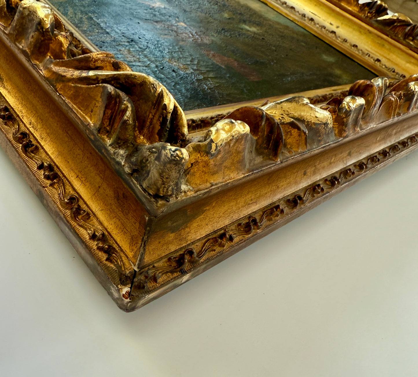 19th Century Pastoral Country Landscape with Cows Oil Painting in Ornate Gold Frame