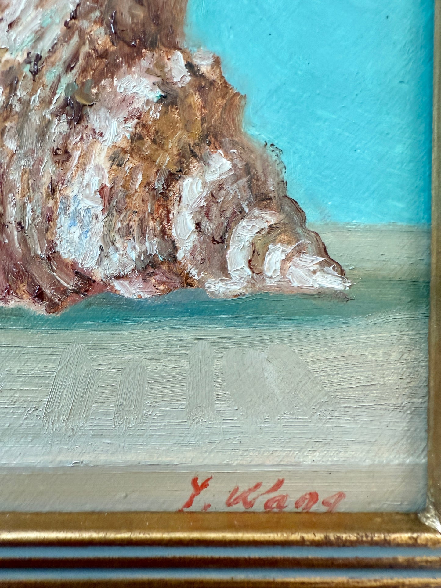 Summer Brights Conch and Cone Shell Still Life Oil Painting in Gold Frame
