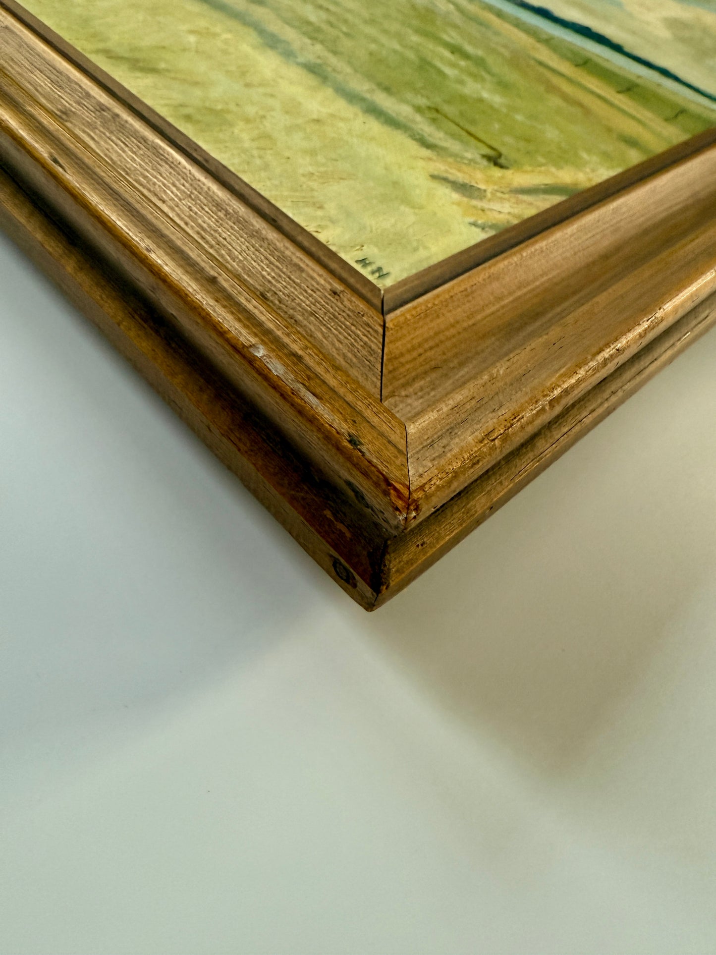 1933 Coastal Farm Landscape with Sheep Oil Painting in Gold Frame