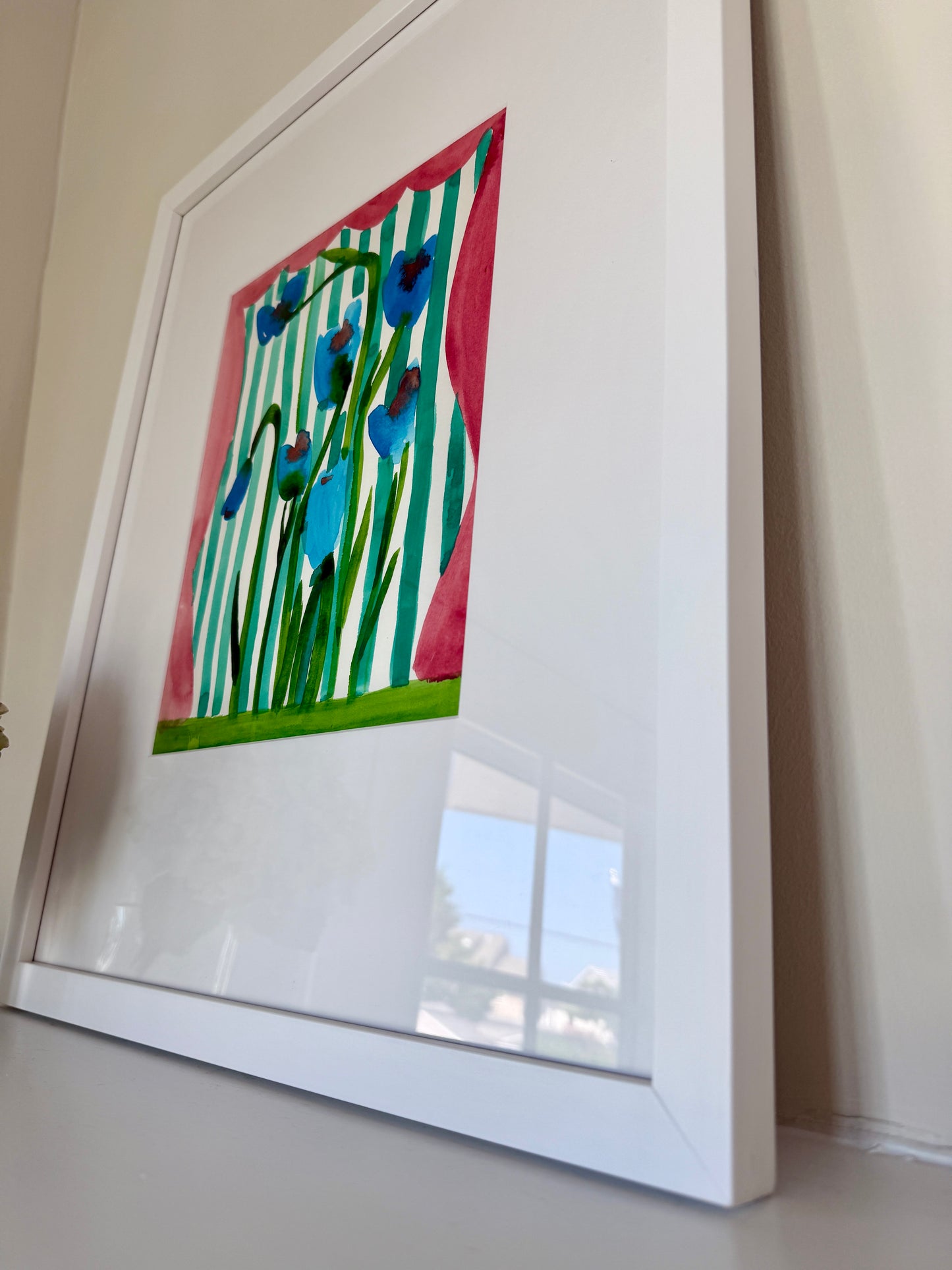 Brigette Hoffman Flower Show #3 Painting in White Frame