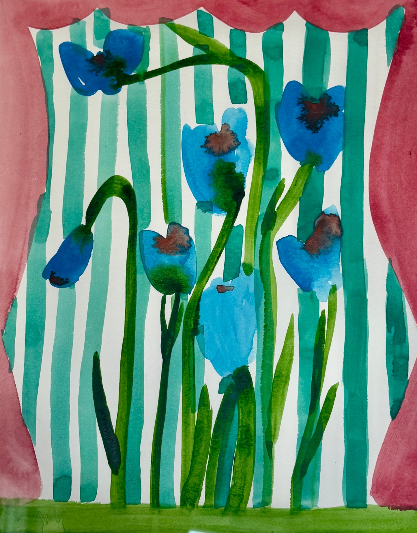 Brigette Hoffman Flower Show #3 Painting in White Frame