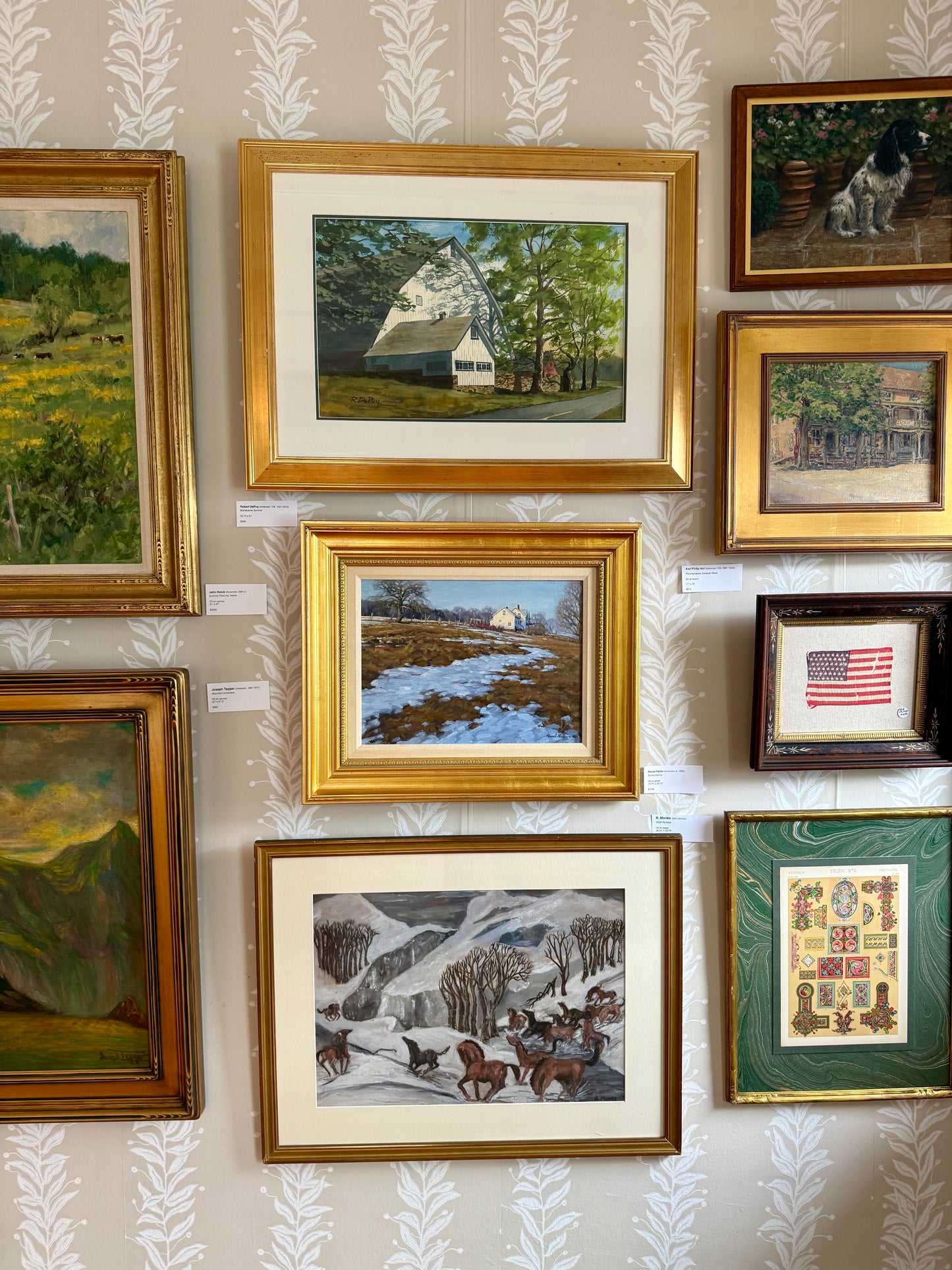 Robert DePuy Brandywine Sentinel Chester County PA White Barn Landscape Watercolor Painting in Gold Frame