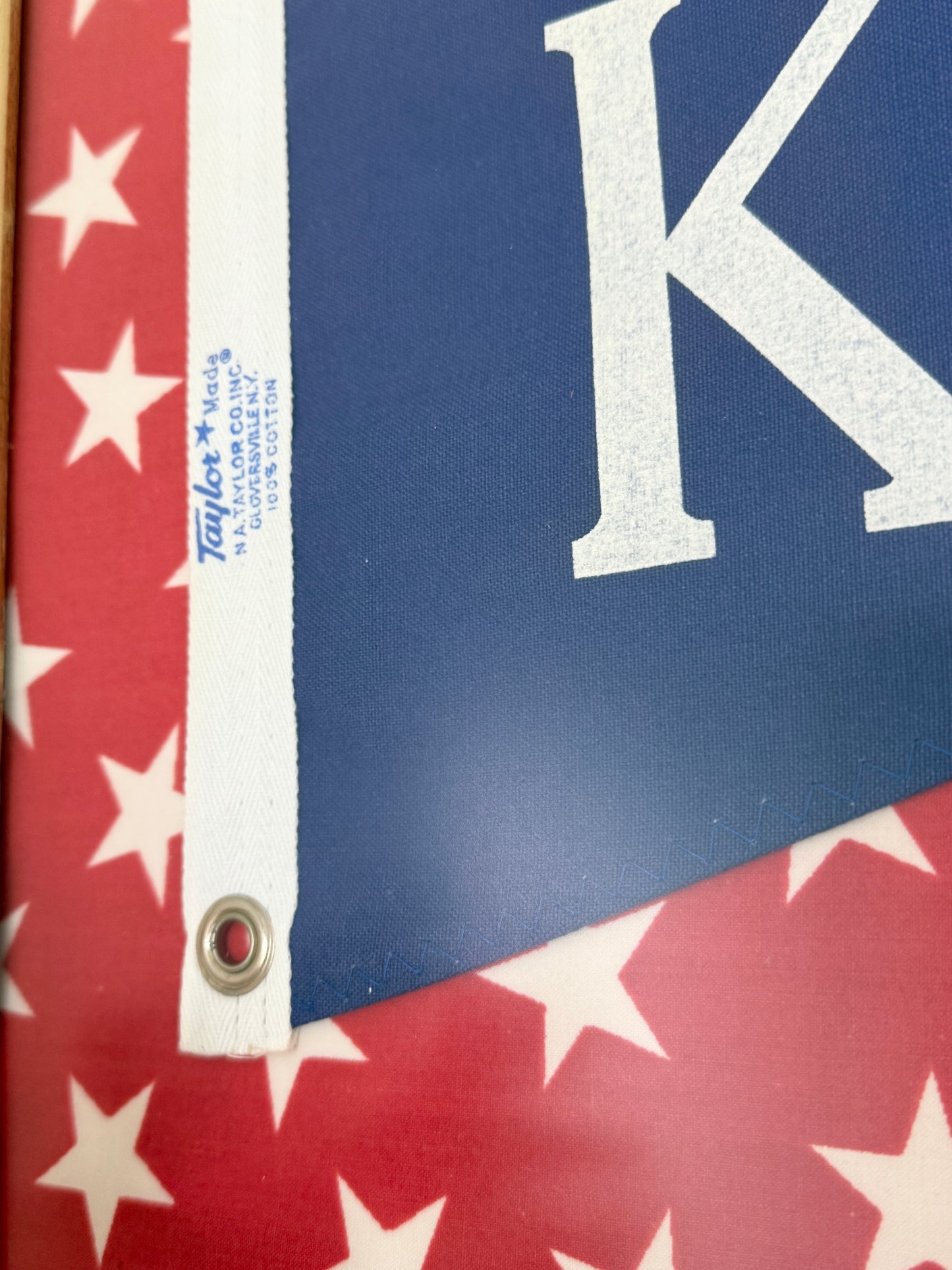 Vintage "K" Initial Canvas Burgee Nautical Flag on Red White Stars in Gold Frame