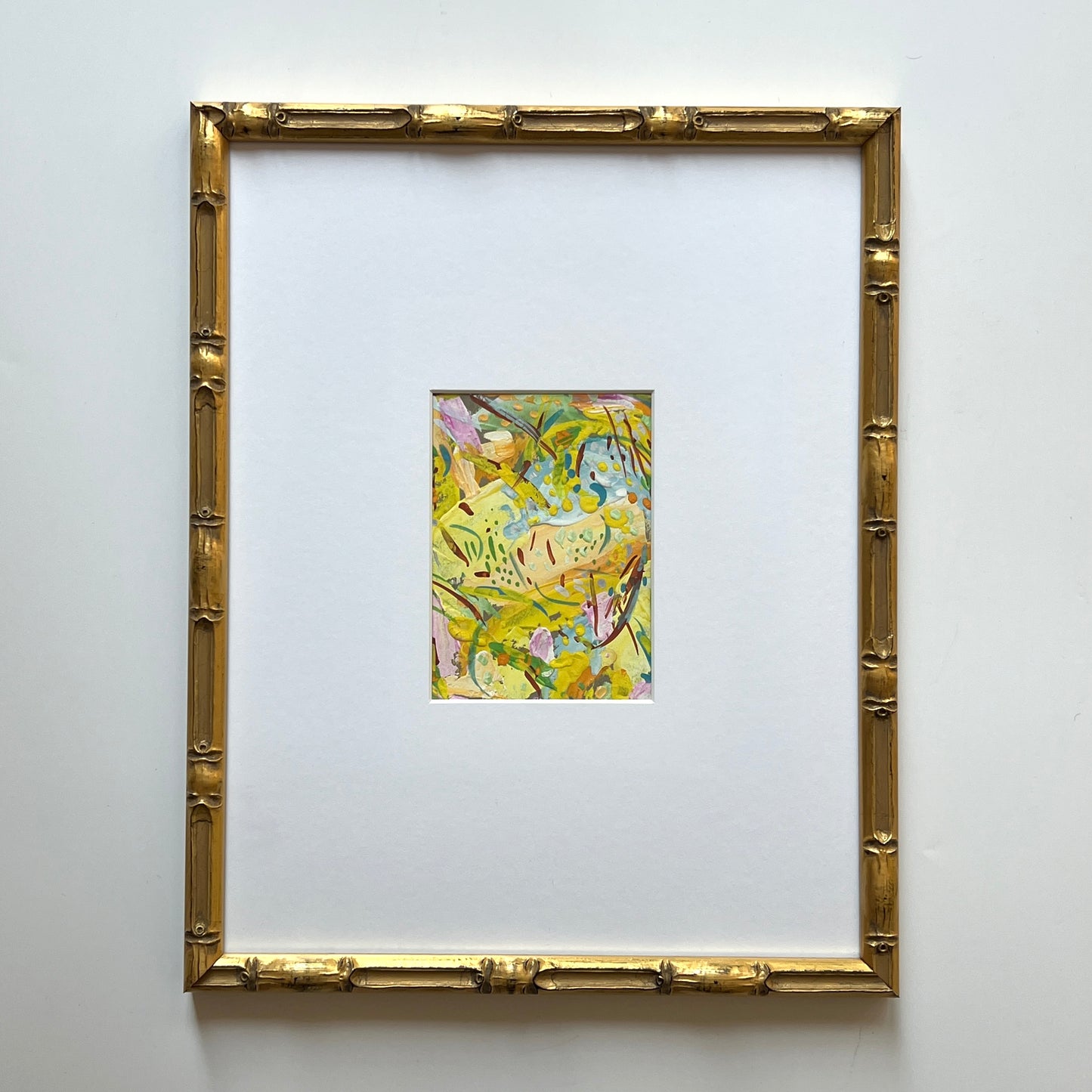 Vintage Colorful Large Abstract Oil Painting #15 in Light Gold Bamboo Frame