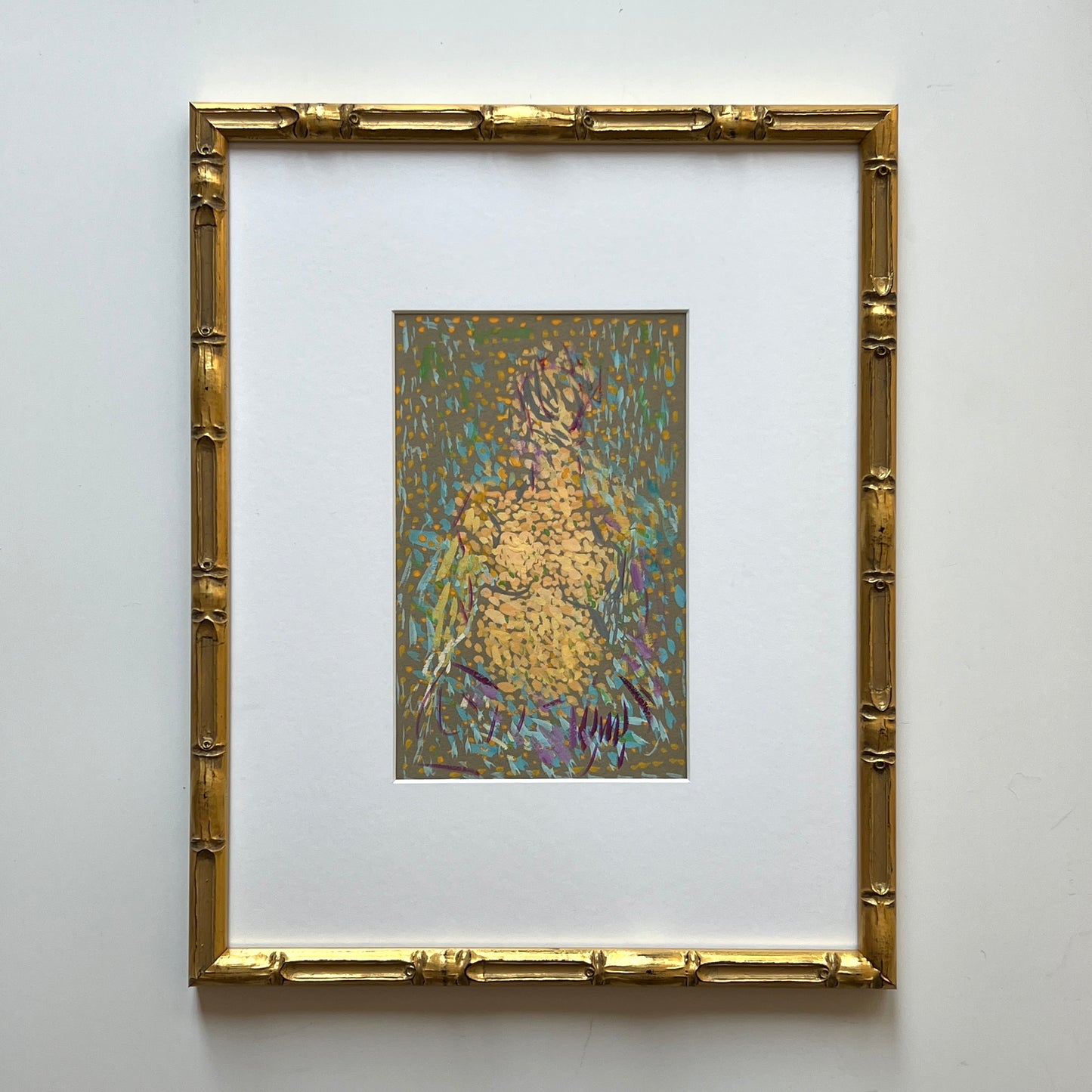 Vintage Colorful Large Abstract Portrait Oil Painting #20 in Light Gold Bamboo Frame