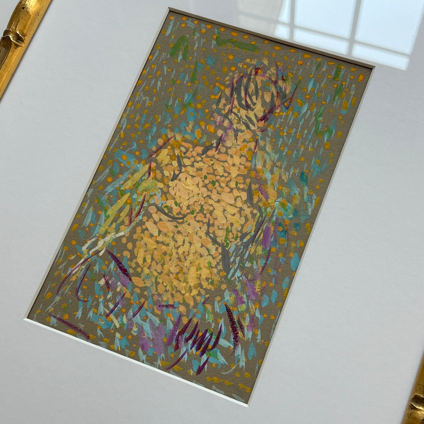 Vintage Colorful Large Abstract Portrait Oil Painting #20 in Light Gold Bamboo Frame