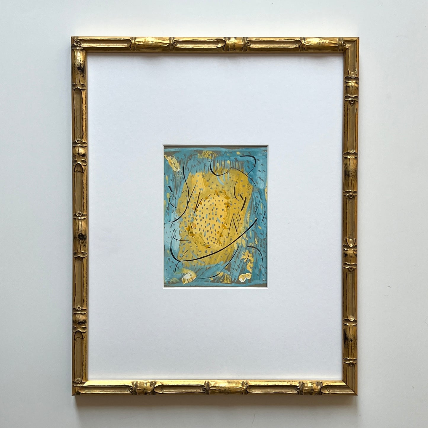 Vintage Colorful Large Abstract Portrait Oil Painting #13 in Light Gold Bamboo Frame