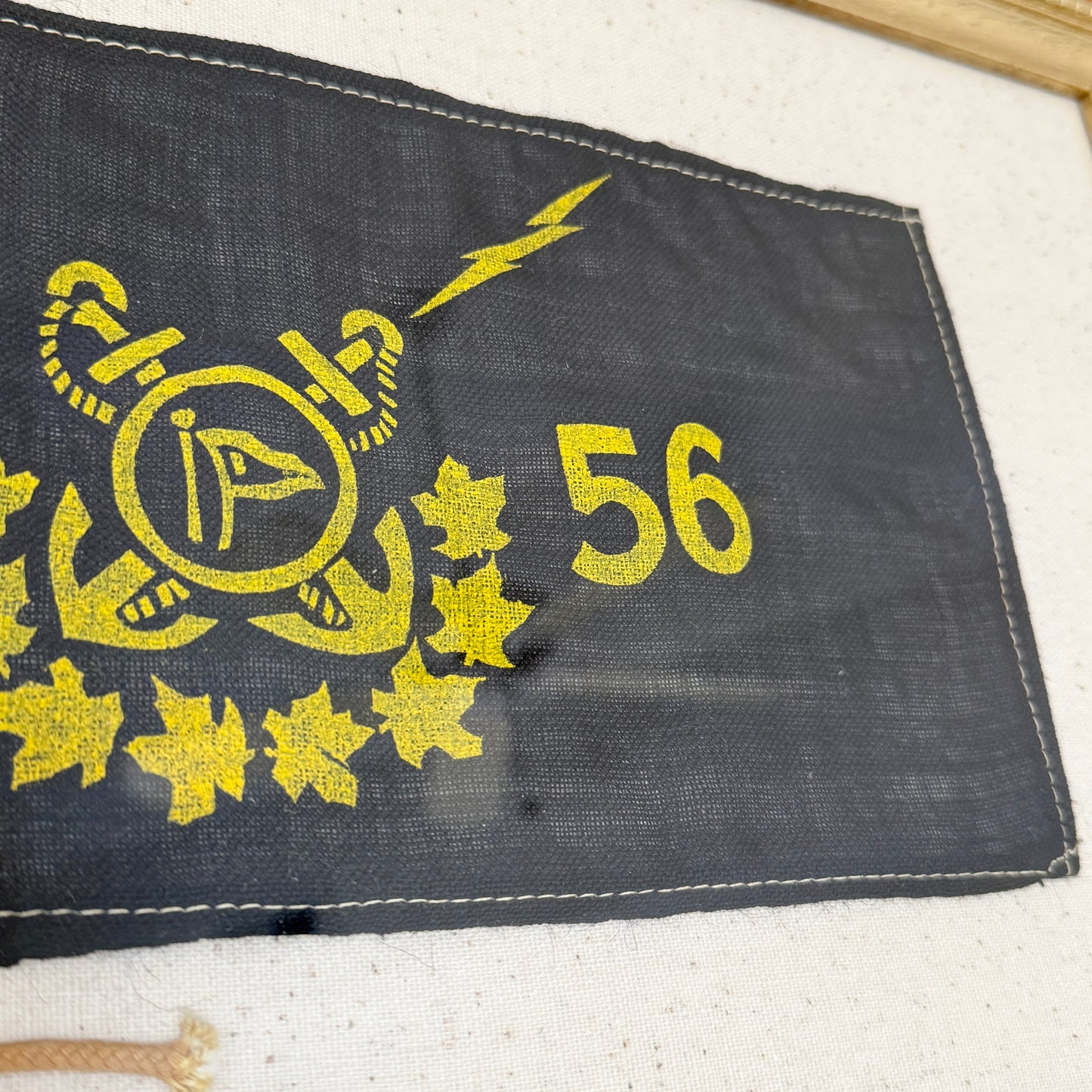 1956 Marine Wool Crossed Anchors Flag on Duck Cloth in Gold Frame