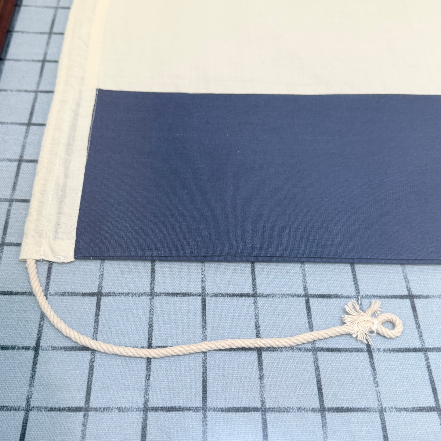 Vintage Cotton Canvas Nautical Yachting Signal Flag for "J" on Navy Pique in Wood Frame