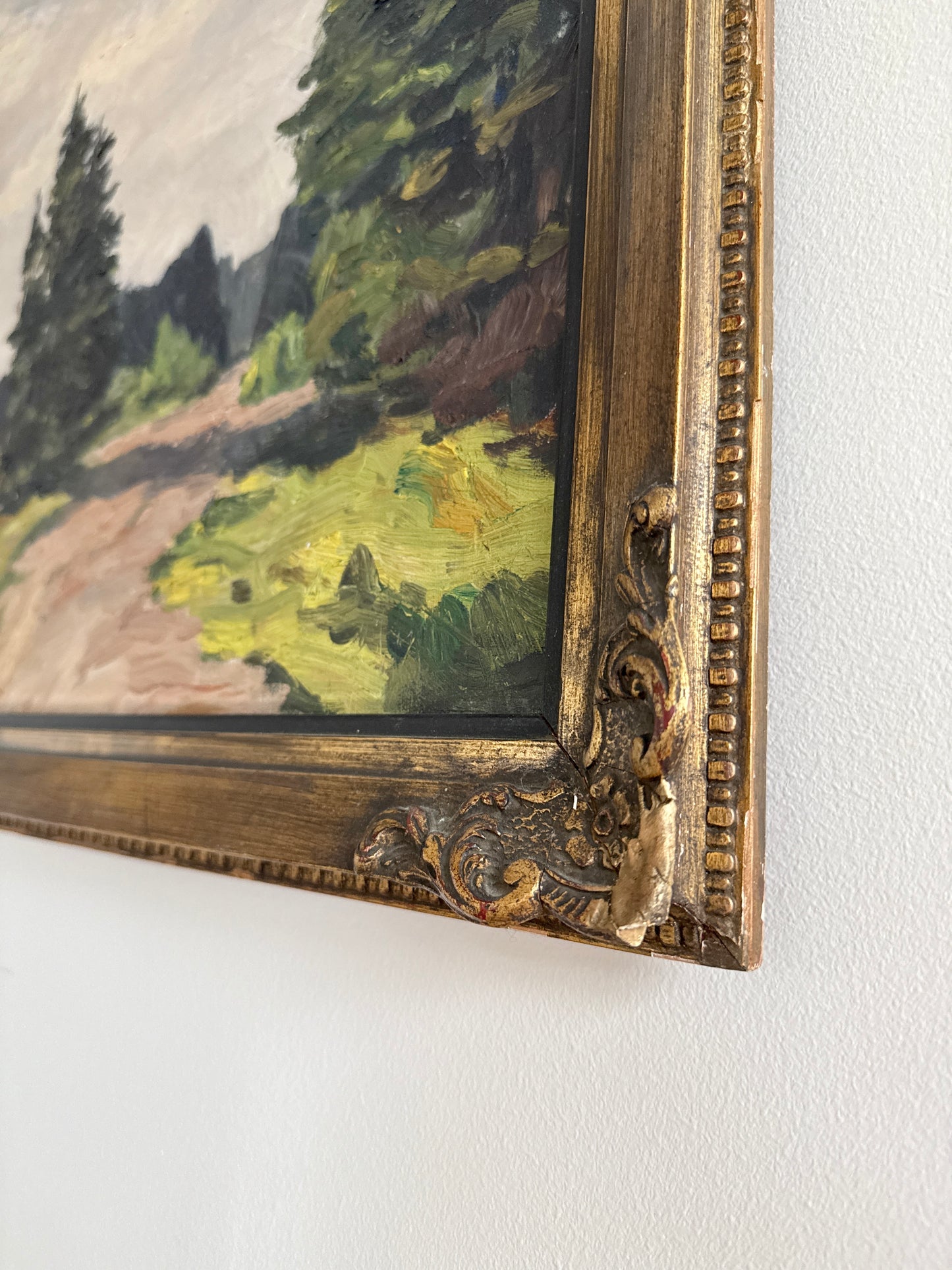 Lucy Fabry Early 20th Century Impressionist Forest Landscape in Ornate Gold Frame