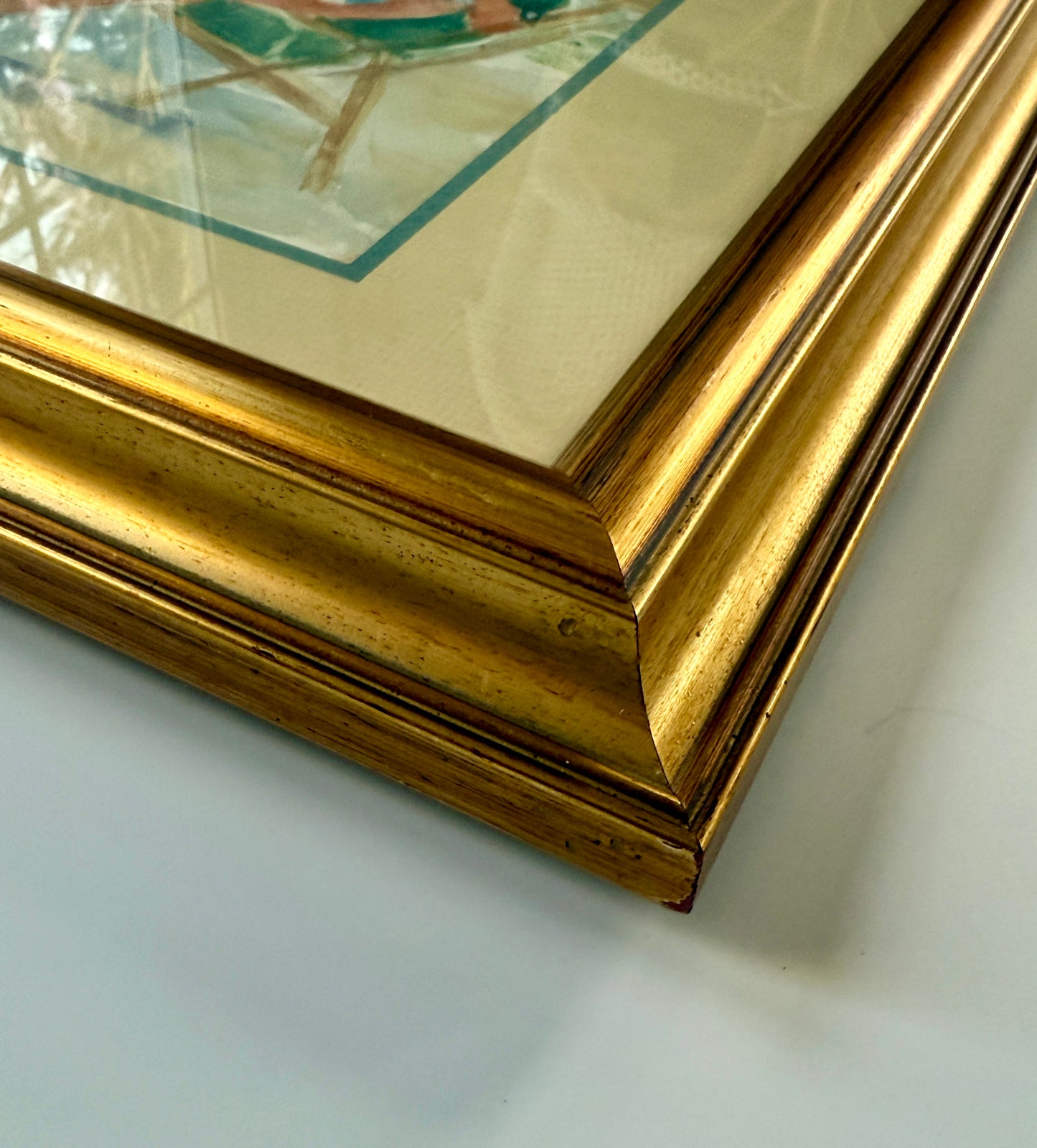 Olga Lea Rosenson Early 20th Century Watercolor Swimmers Beach Scene in Gold Frame