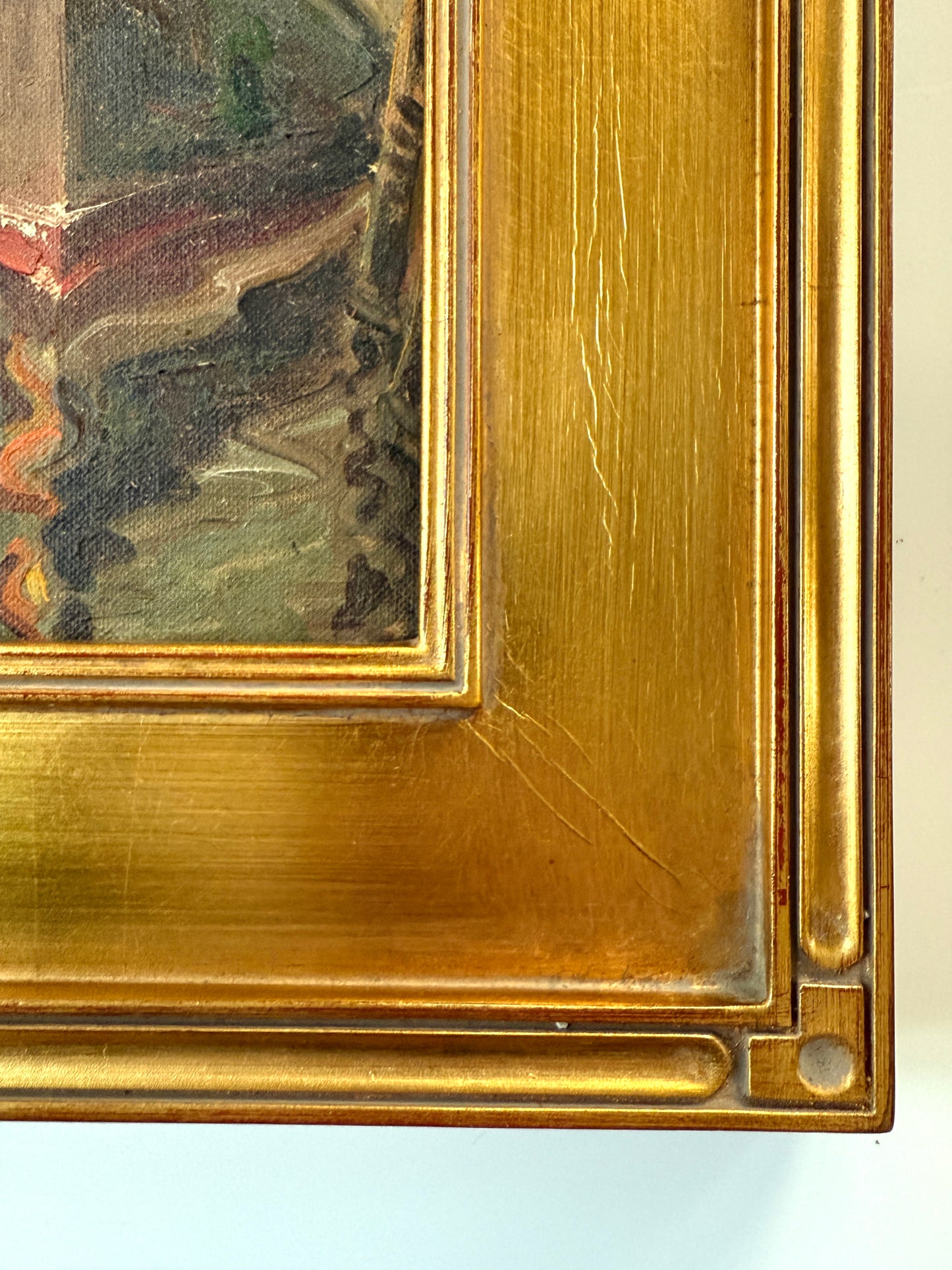 Manner of Emile Albert Gruppe New England Dockside Scene #1 Oil Painting in Gold Frame