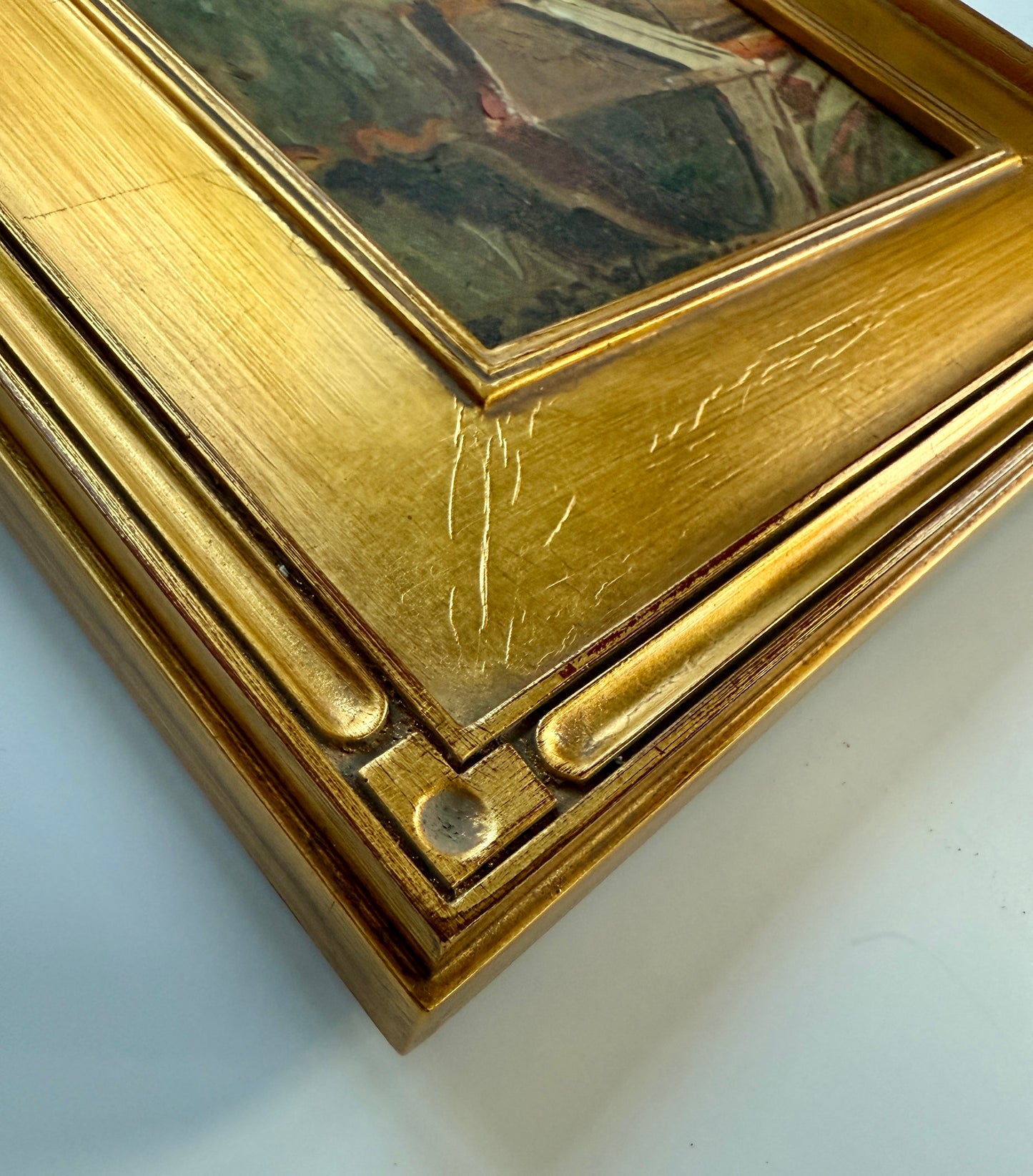 Manner of Emile Albert Gruppe New England Dockside Scene #2 Oil Painting in Gold Frame