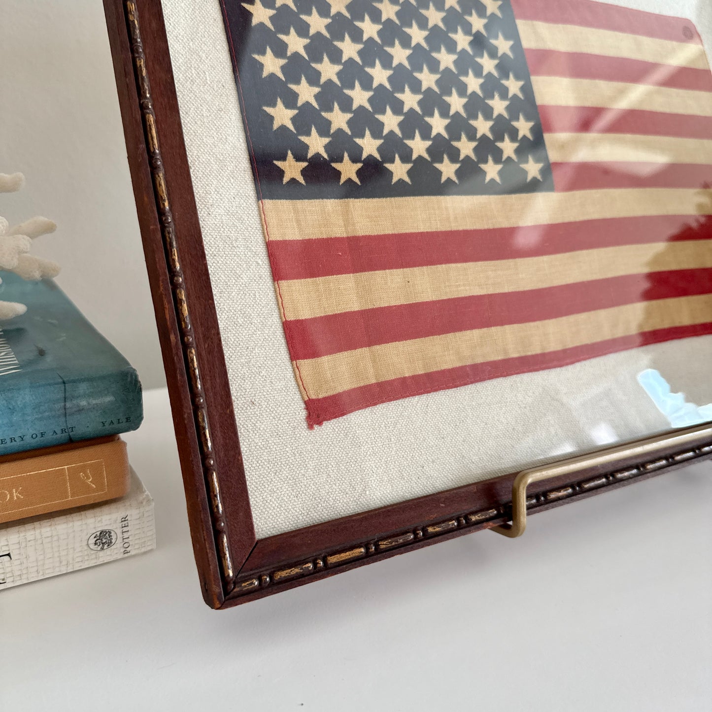 Vintage 50 Star American Flag on Duck Cloth in Antique Wood Frame