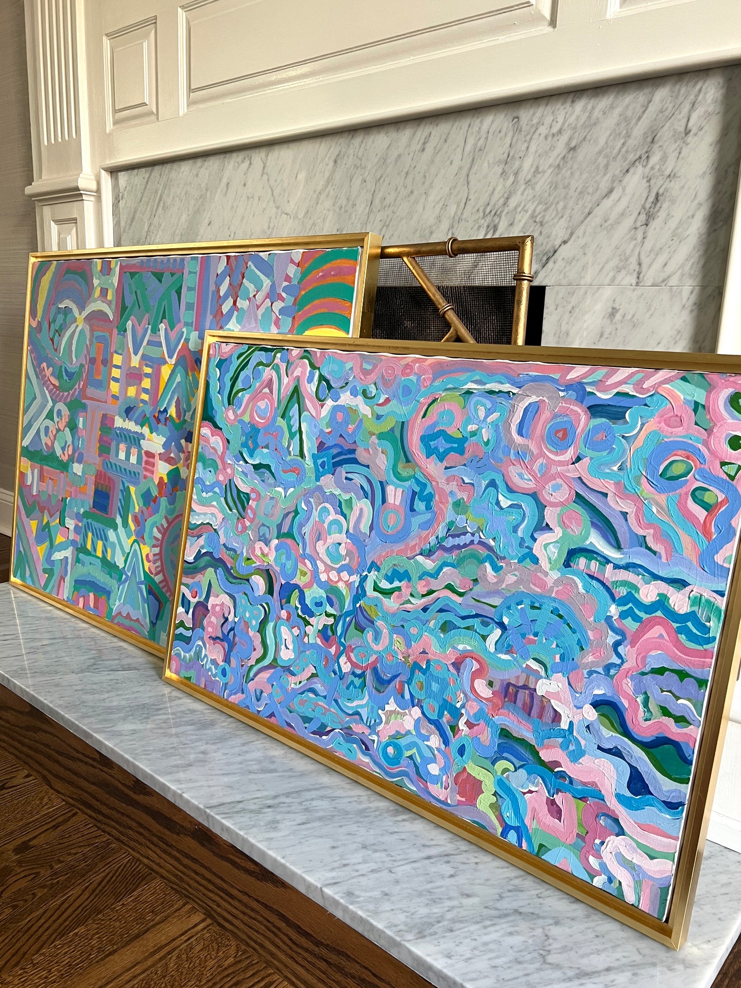 Large Colorful Abstract Vintage Painting