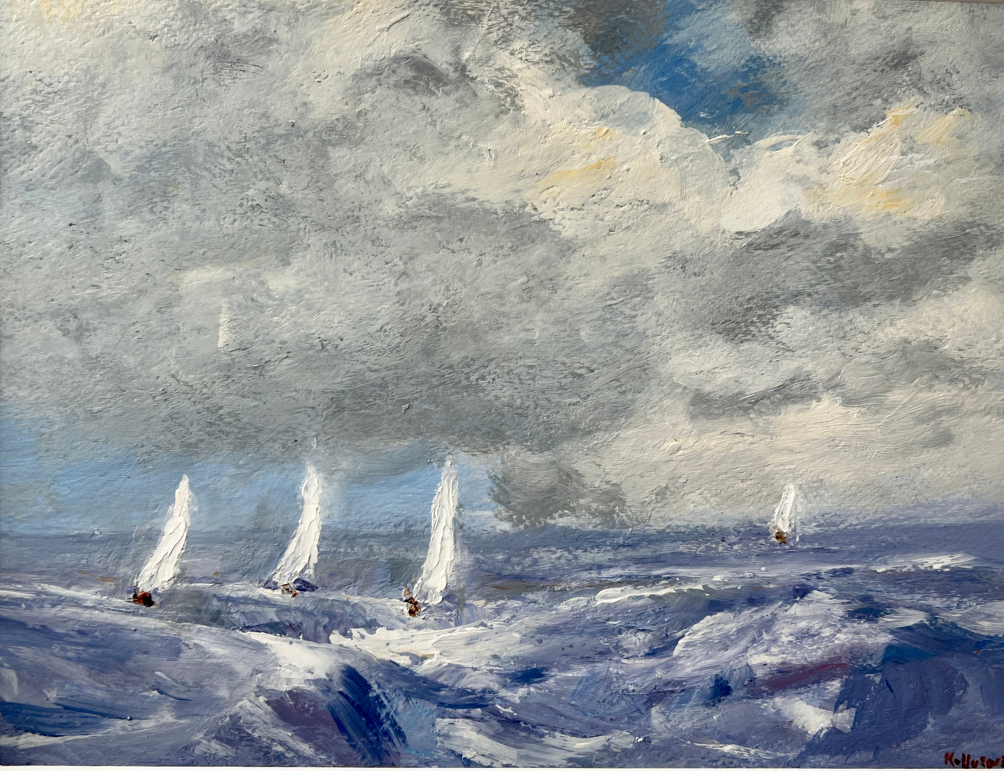 Terence Kelly Sailboats on Seascape Impressionist Painting