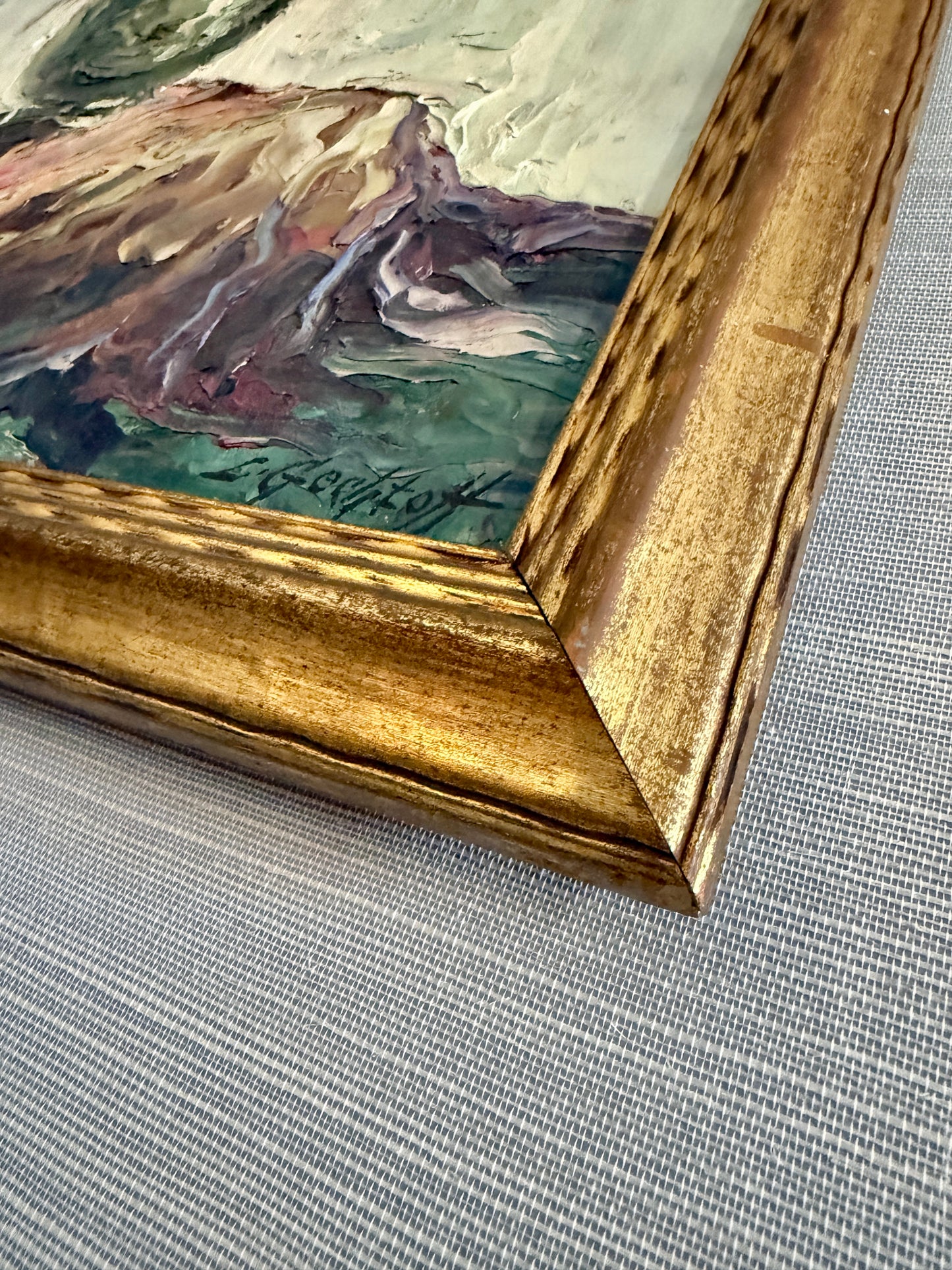 Leonid Gechtoff Still Life of Flowers in Vase with Art Impasto Oil Painting in Gold Frame