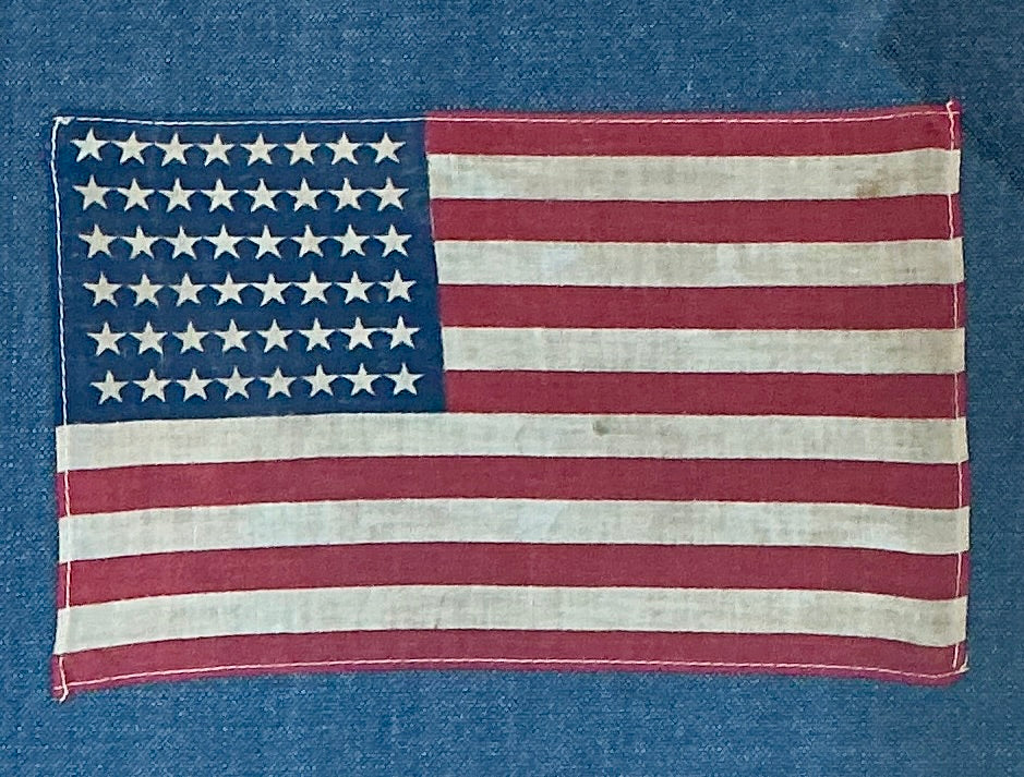 Vintage 48 Star American Flag on Dark Blue Twill in 19th Century Deep Walnut and Gilded Frame