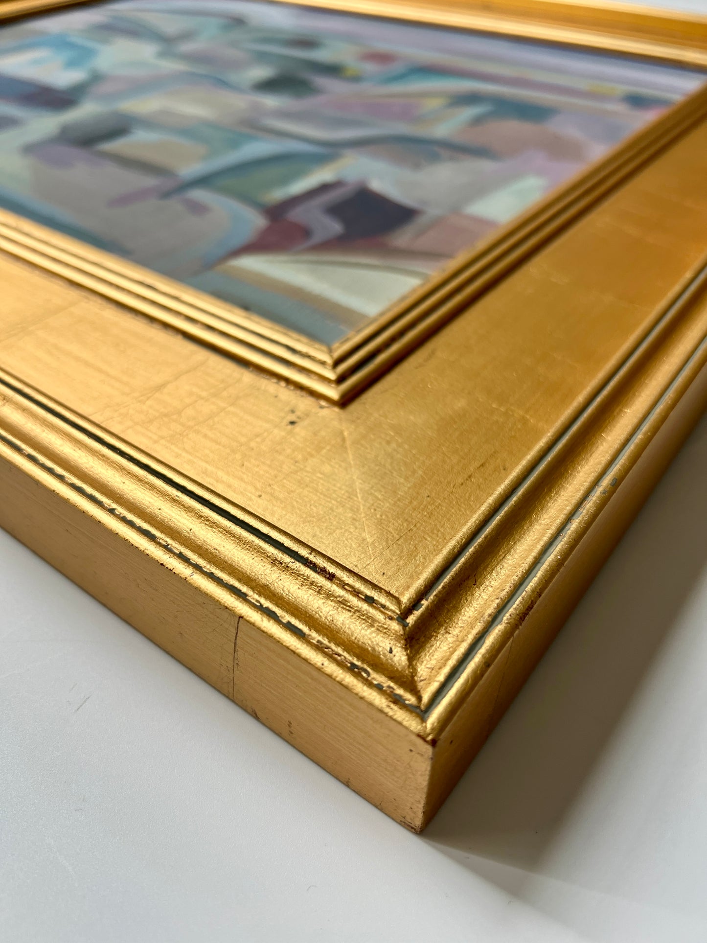 Marlene E. Miller Evening in Monteveglio Abstract Expressionist Landscape Painting in Gold Frame