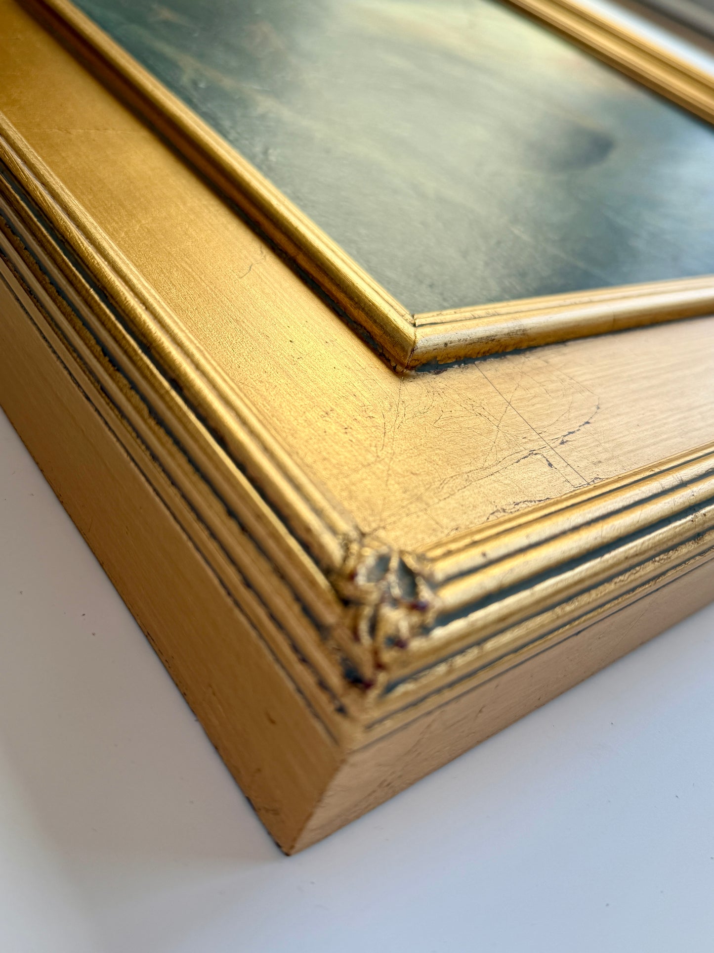 Early 20th c. American West Cowboy v. Bear Oil Painting in Gold Frame