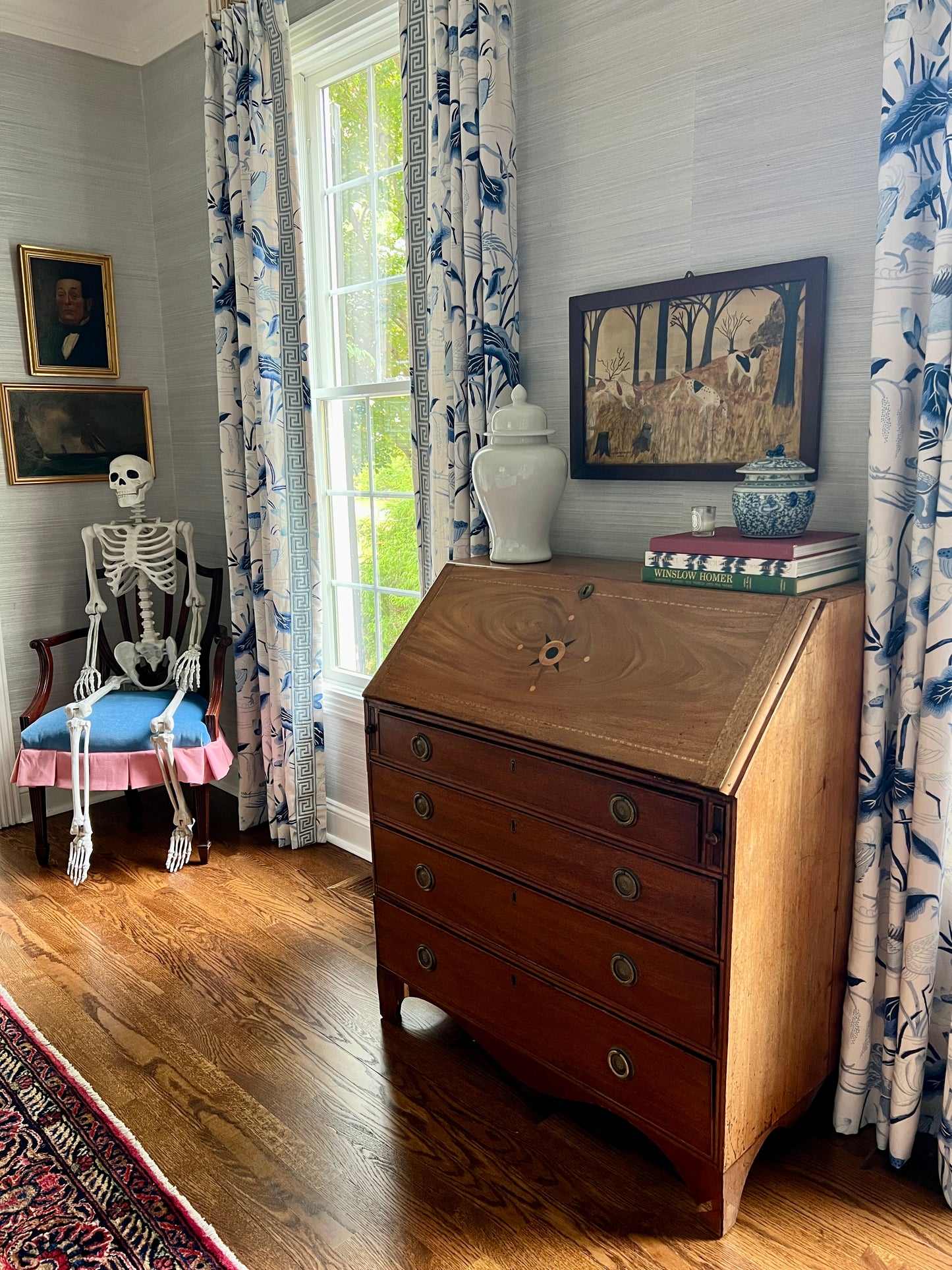 Early 20th Century Alexander Brown's Woods American Fox Hunt Hounds Oil Painting in Wood Frame