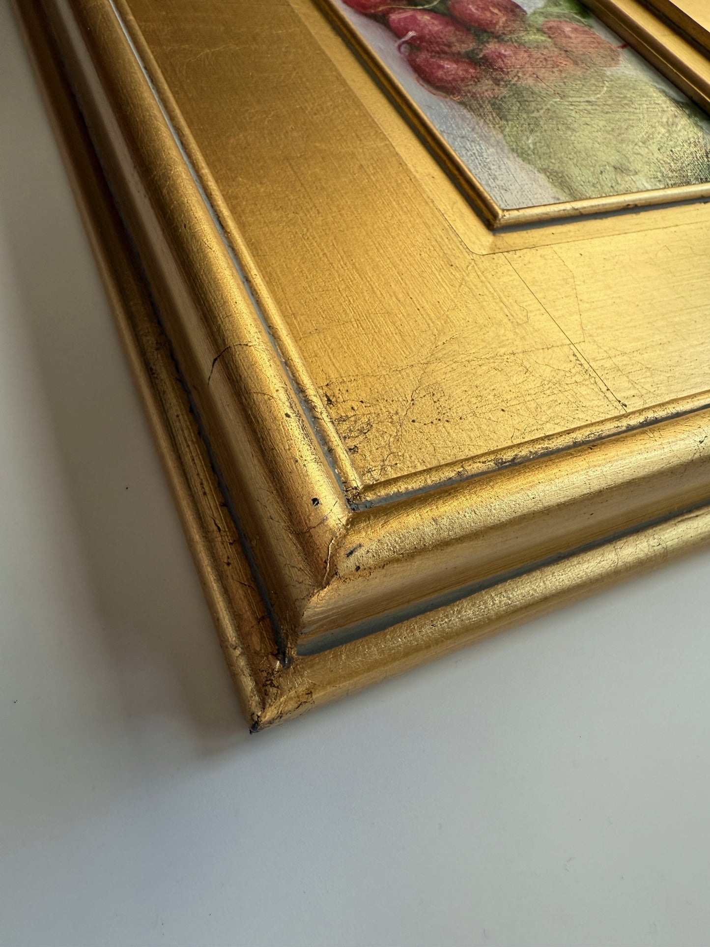 Summer Radishes Still Life Oil Painting in Gold Frame