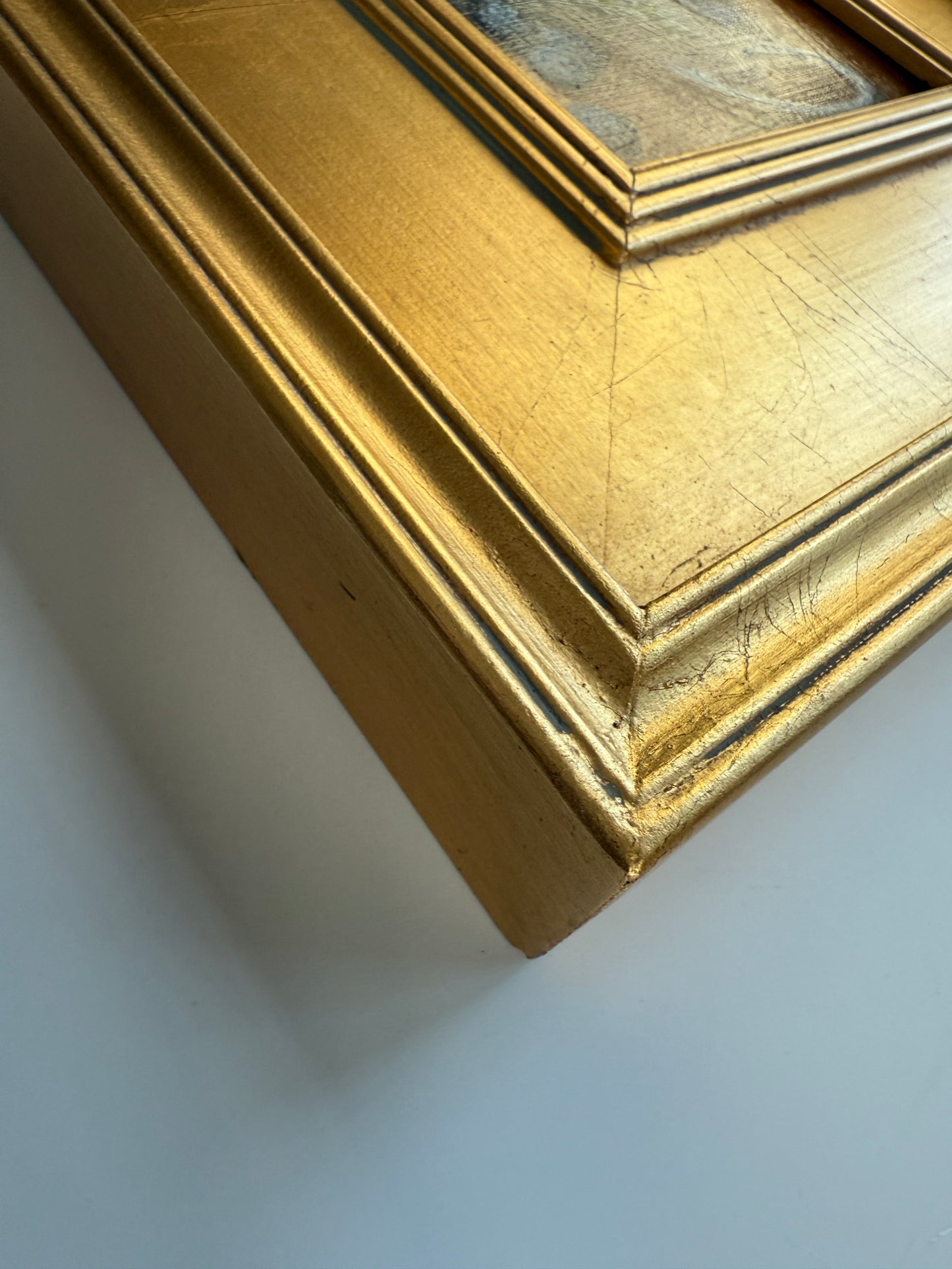 Blueberries and Floral Pattern China Dish Still Life Oil Painting in Gold Frame