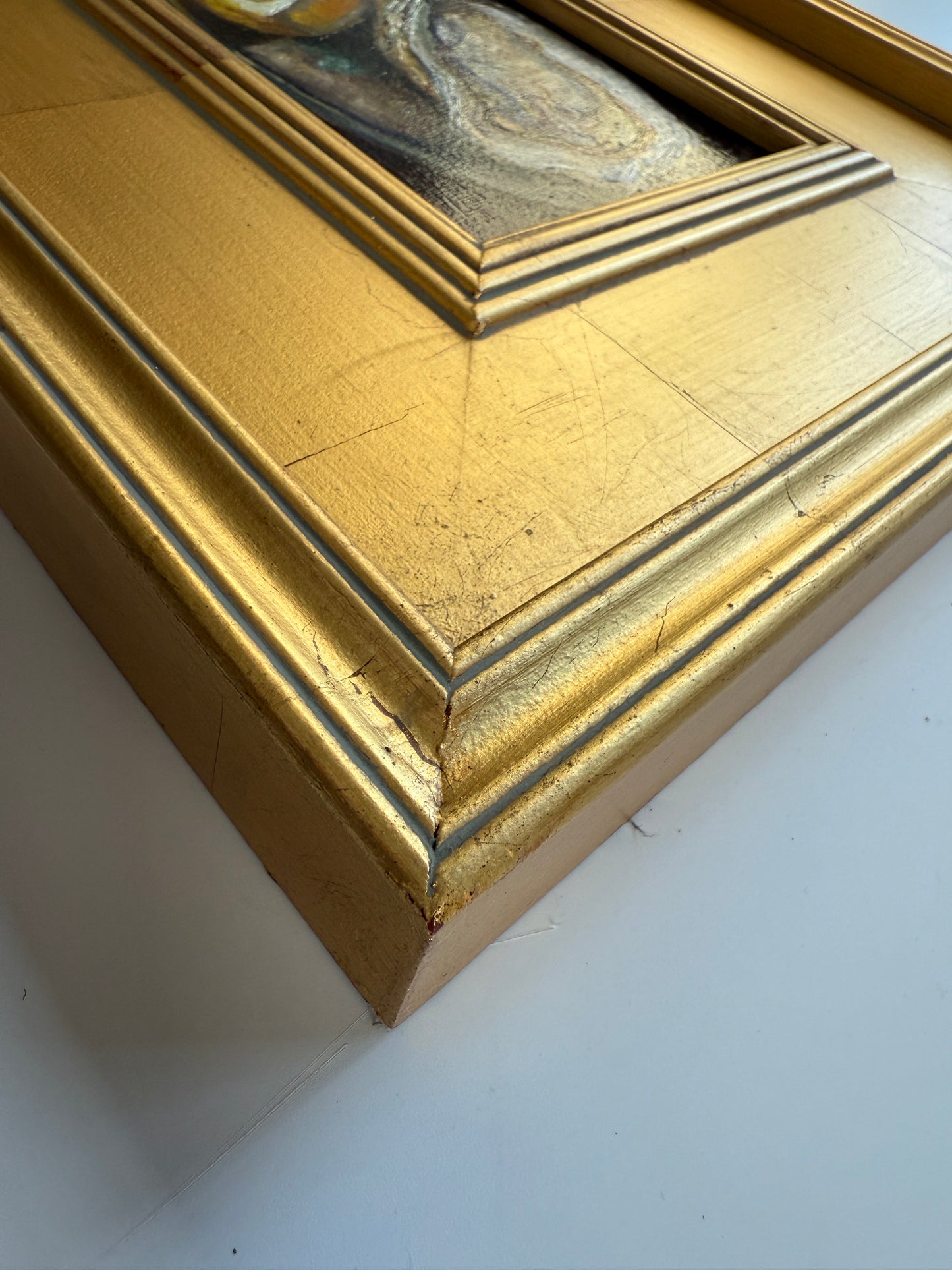 Shucked Oyster and Lemon Wedge Still Life Oil Painting in Gold Frame