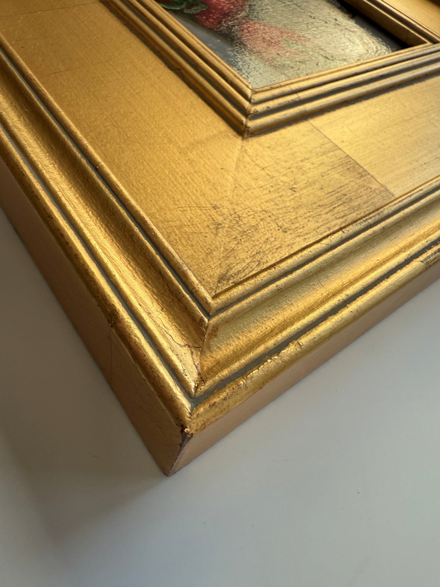 Strawberries and Pottery Still Life Oil Painting in Gold Frame