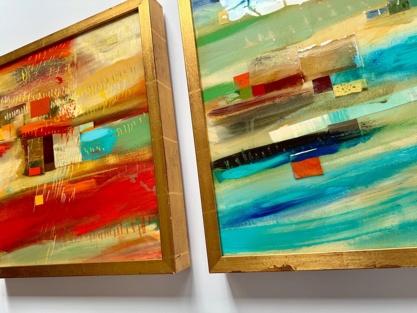 Lori-Ann Bellissimo Southampton Shores Abstract Landscape Mixed Media in Gold Frame