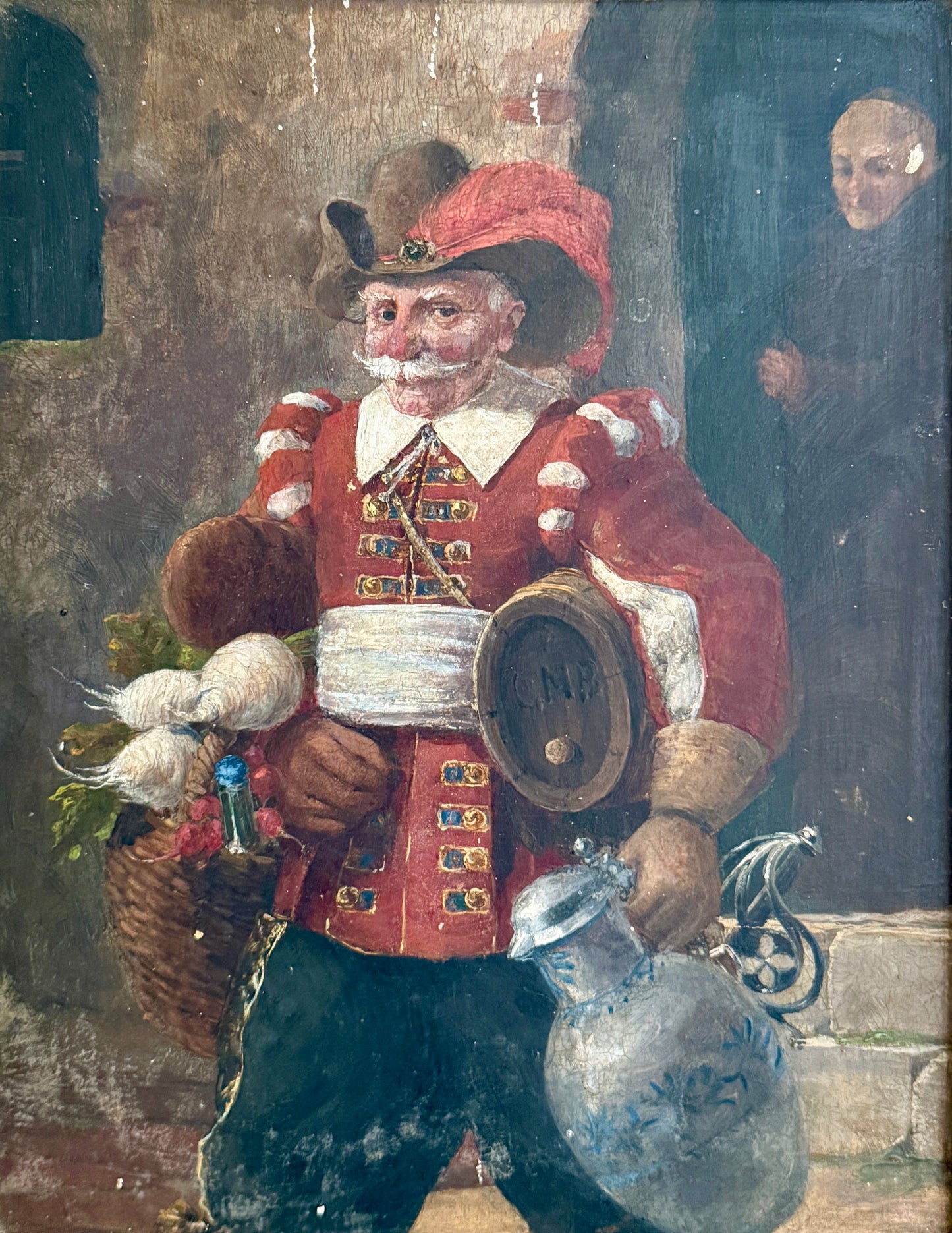19th Century Continental Portrait of a Jolly Old Man Oil Painting in Antique Gold Frame