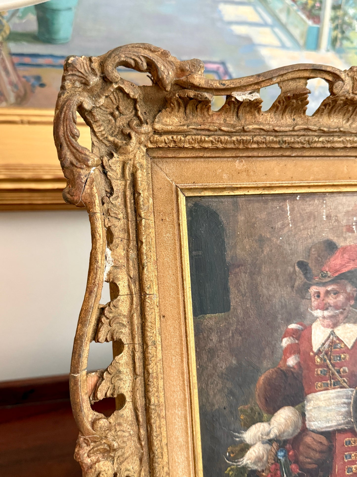 19th Century Continental Portrait of a Jolly Old Man Oil Painting in Antique Gold Frame