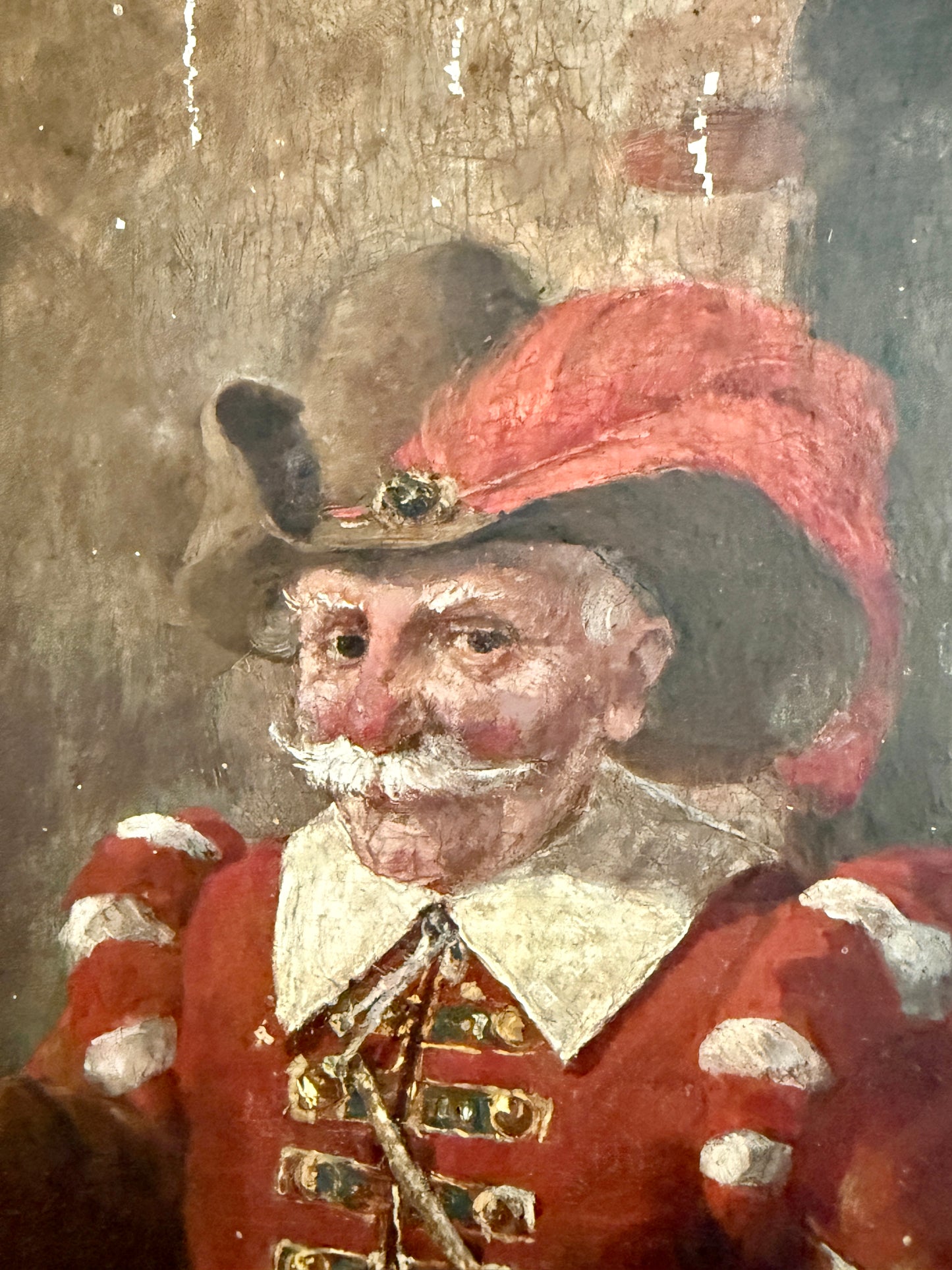 19th Century Continental Portrait of a Jolly Old Man Oil Painting in Antique Gold Frame