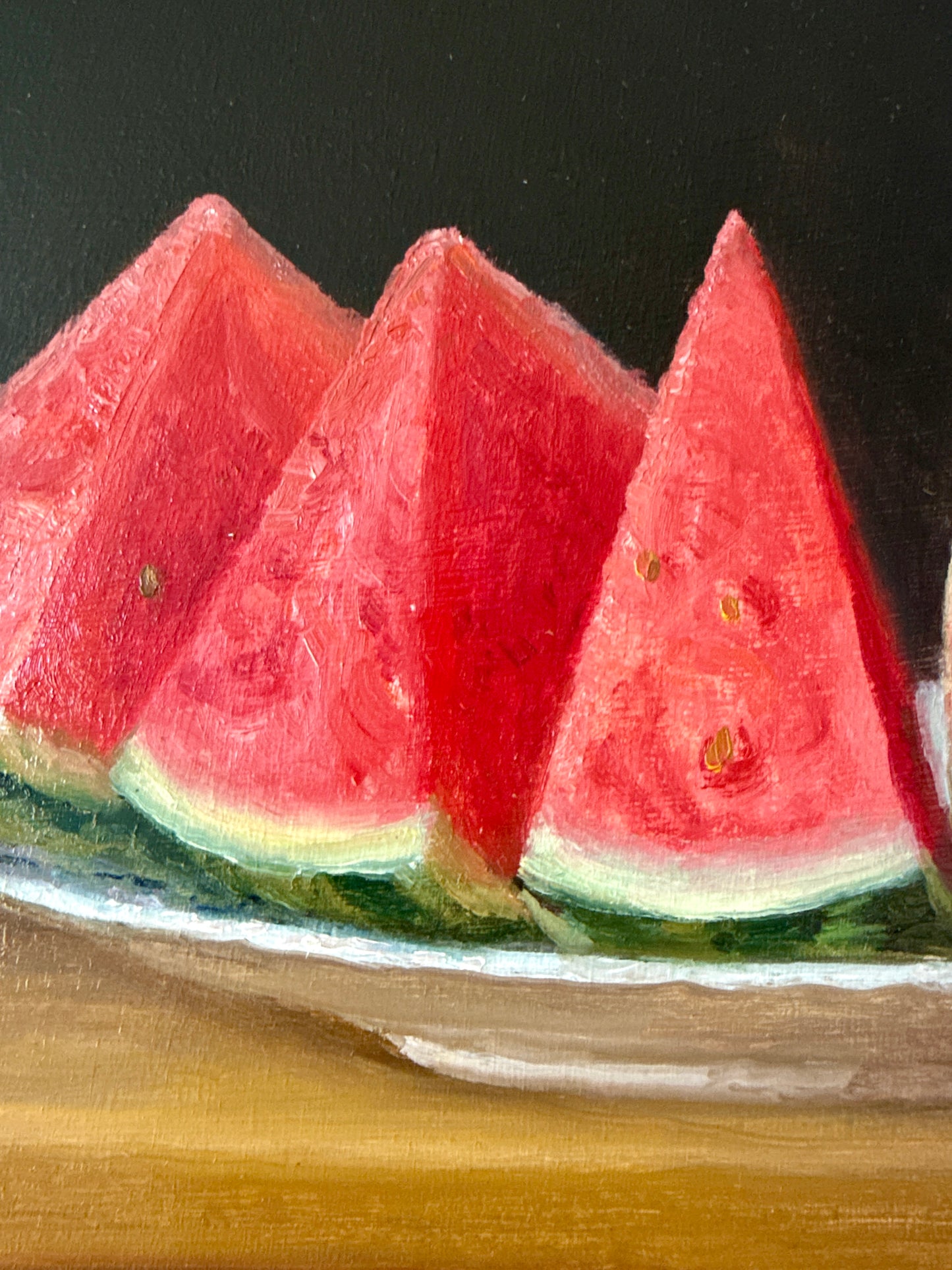 Watermelon Slices Realist Still Life Oil Painting in Gold Frame