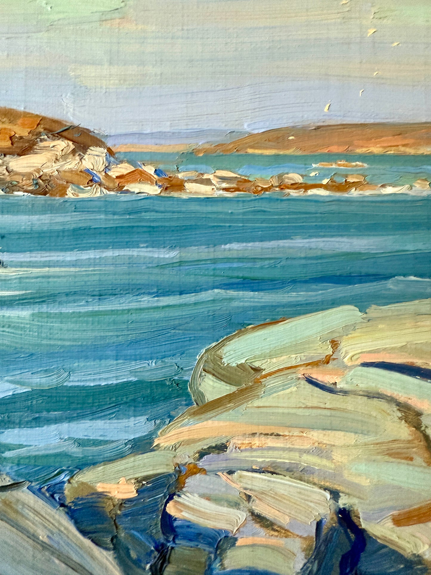 Mark Topp Sachuest Point Rhode Island Seascape Oil Painting in Gold Frame