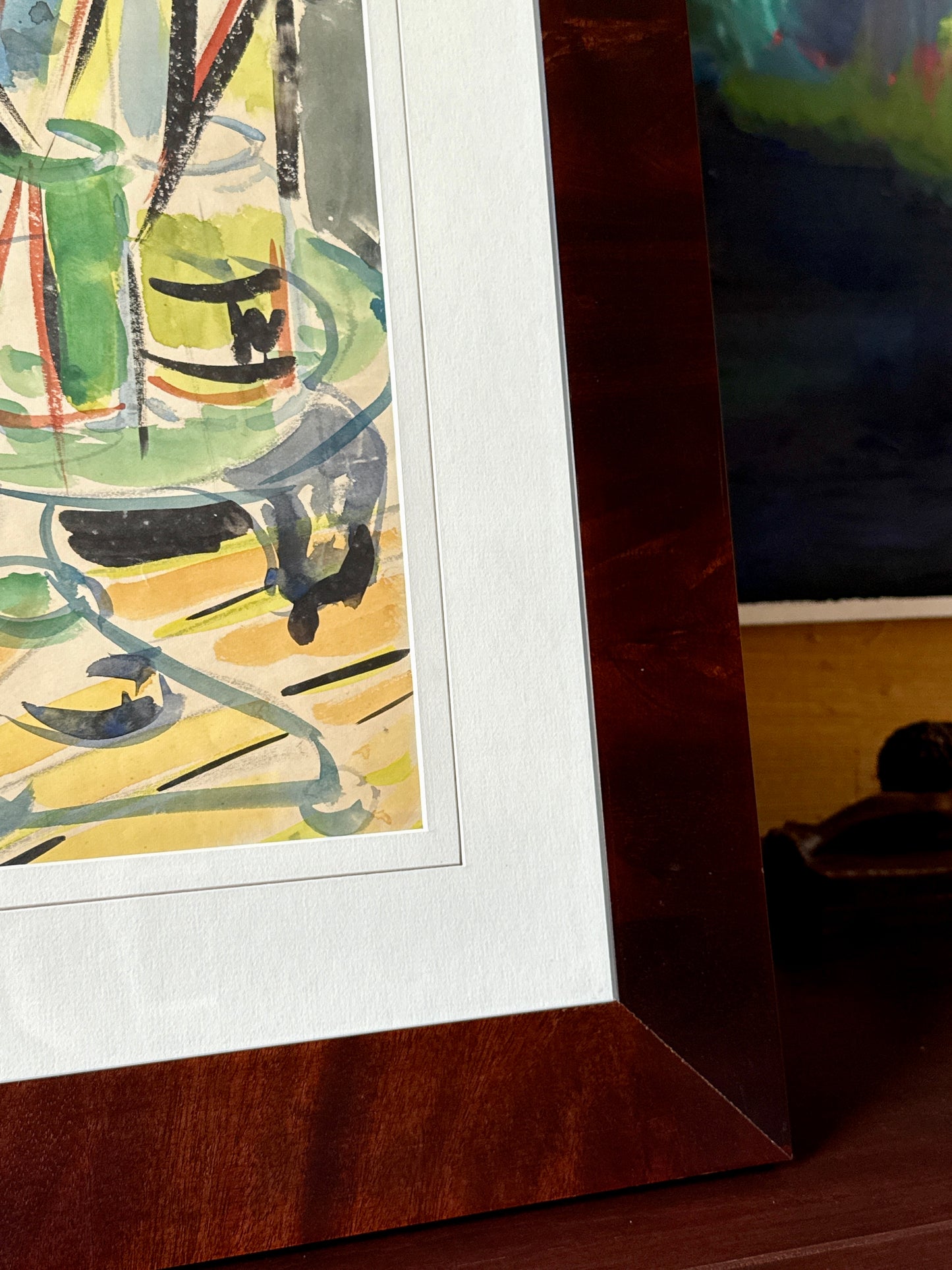 Richard Derby Tucker Abstract Colorful Still Life Watercolor Painting in Wood Frame