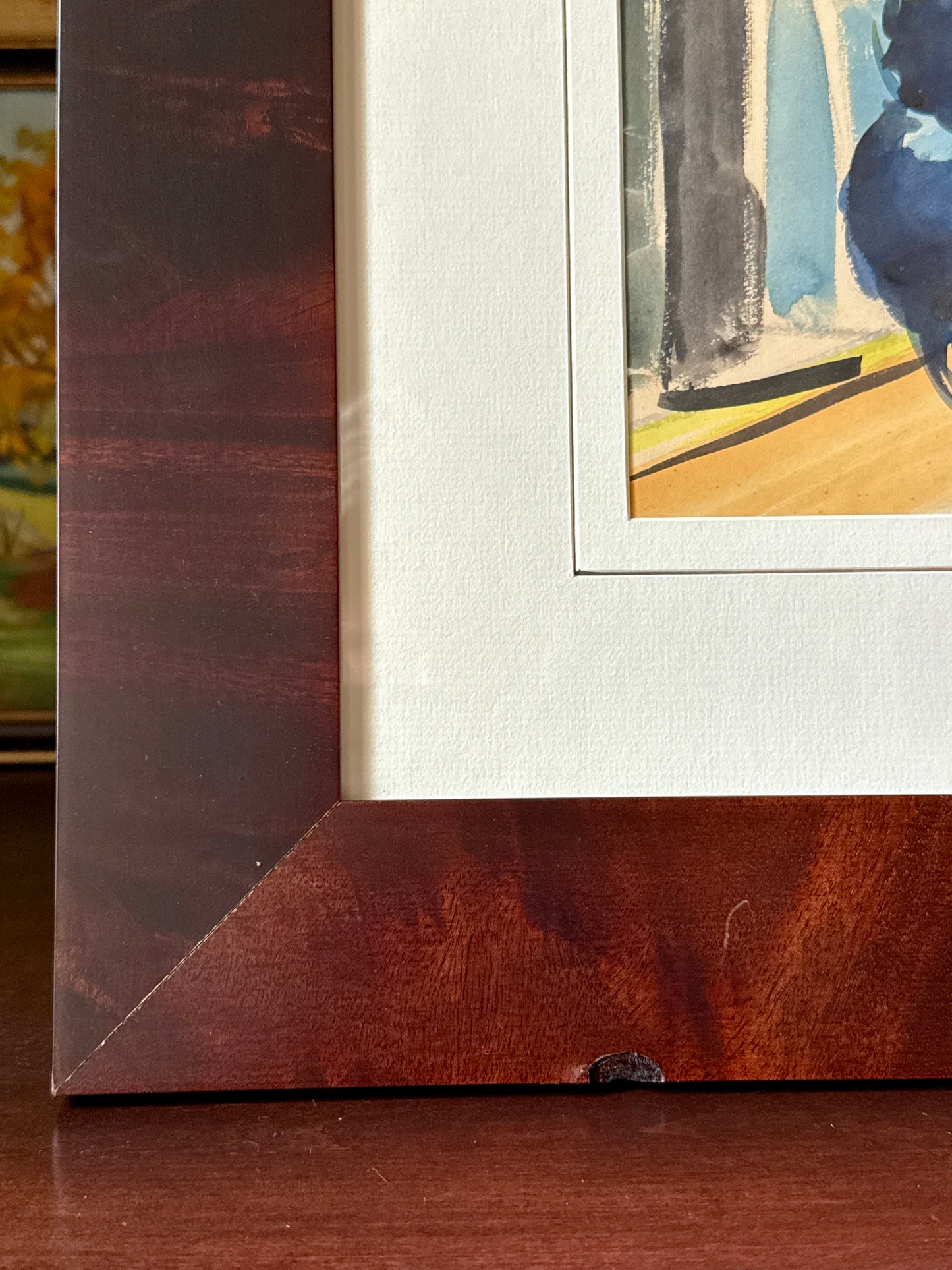 Richard Derby Tucker Abstract Colorful Still Life Watercolor Painting in Wood Frame