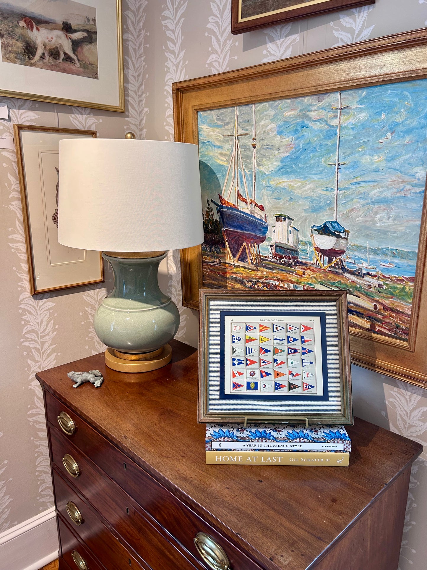 1962 Private Signals of Yachtsmen Flags on Navy Ticking Stripe in Gold Frame