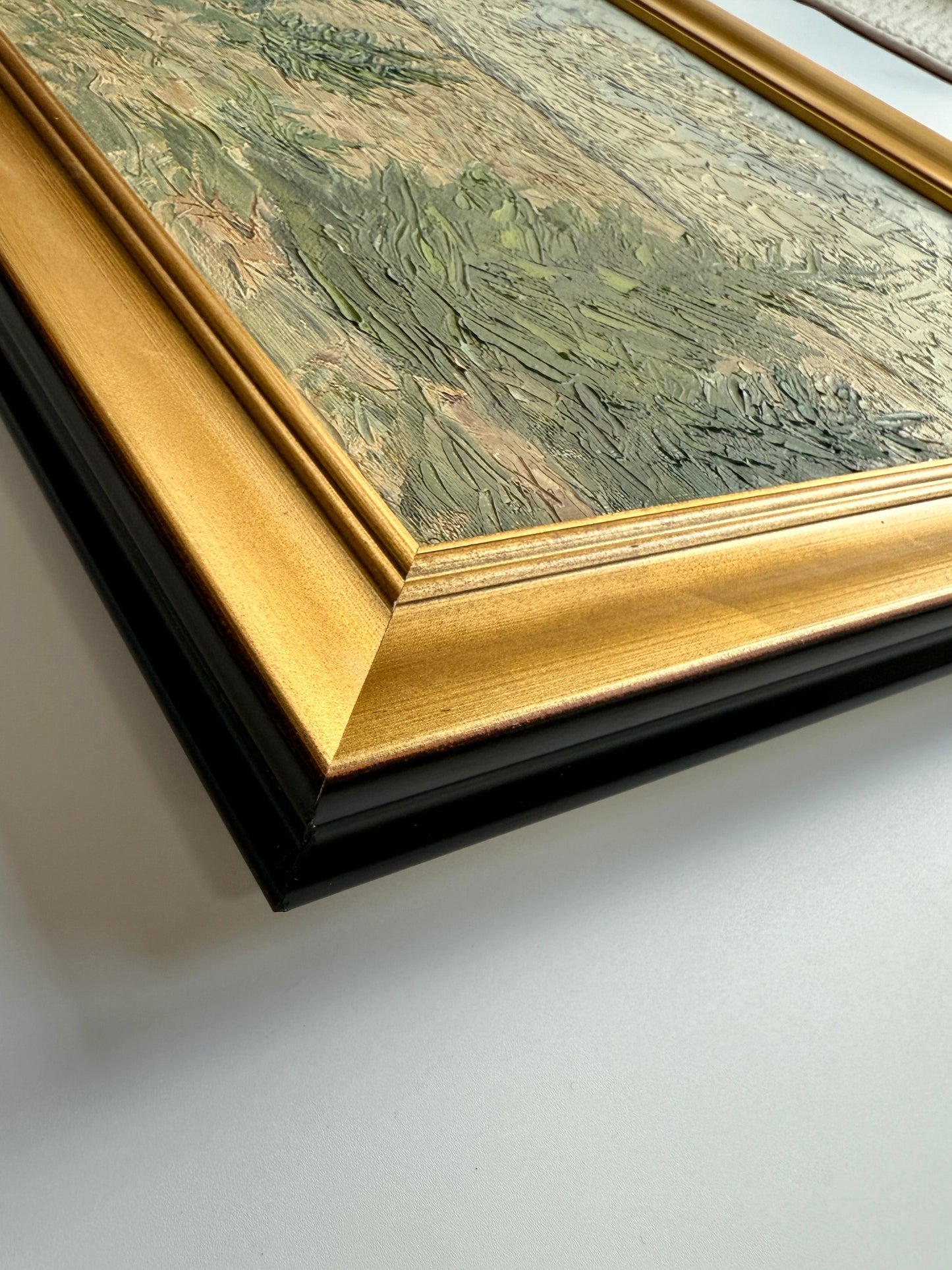 Vintage Impressionist Evergreen Spring Landscape Oil Painting in Gold Frame