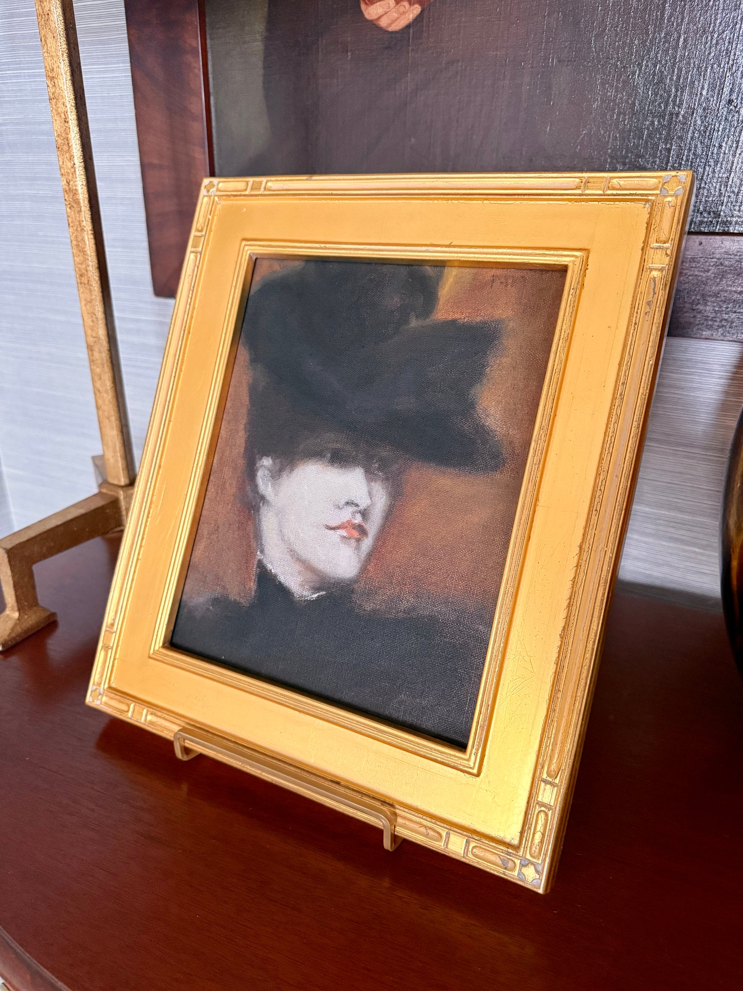 Portrait of Lydia Field Emmet After William Merritt Chase Oil Painting in Gold Frame