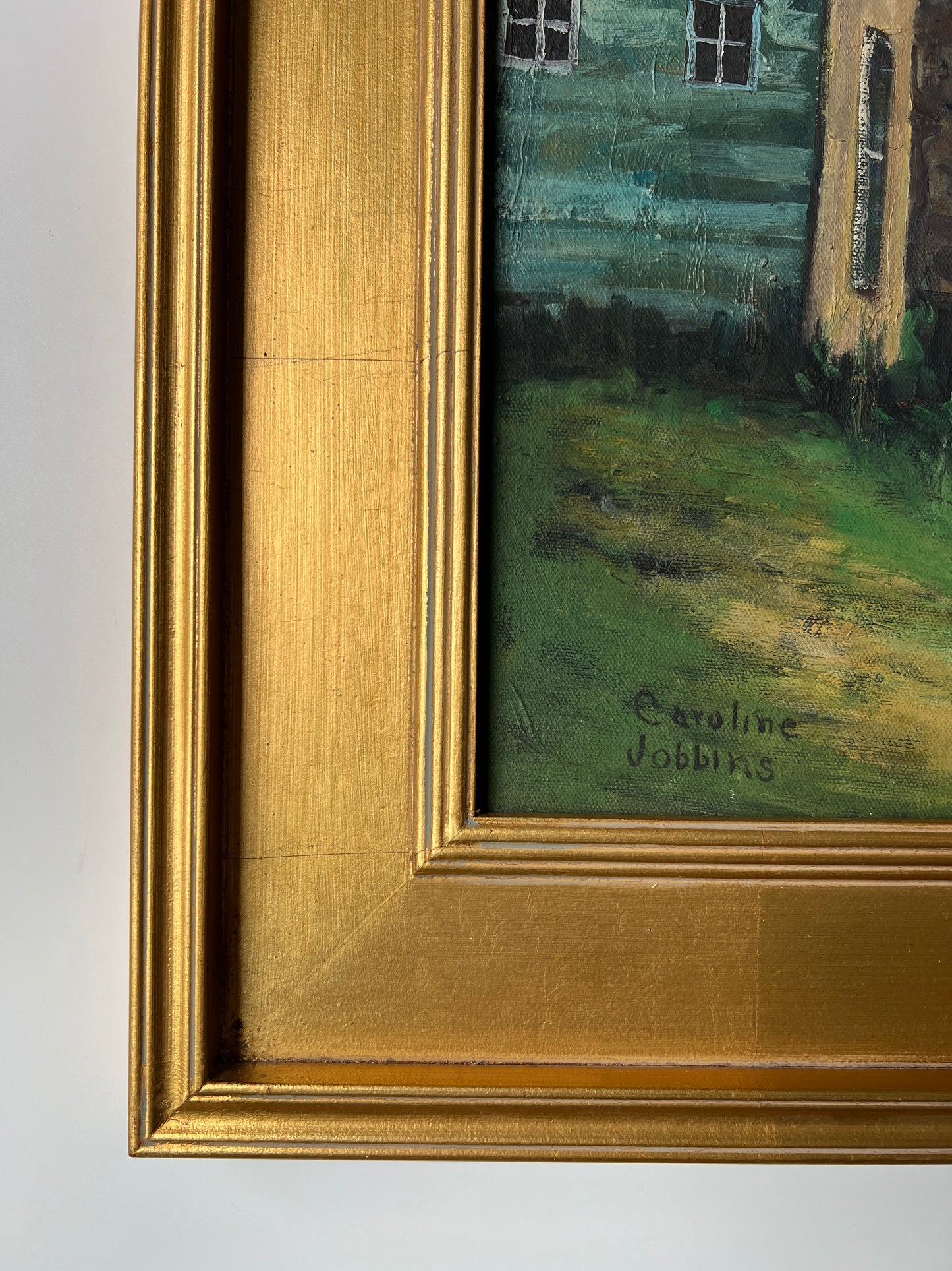 Vintage Caroline Jobbins American Country Landscape Oil Painting in Gold Frame