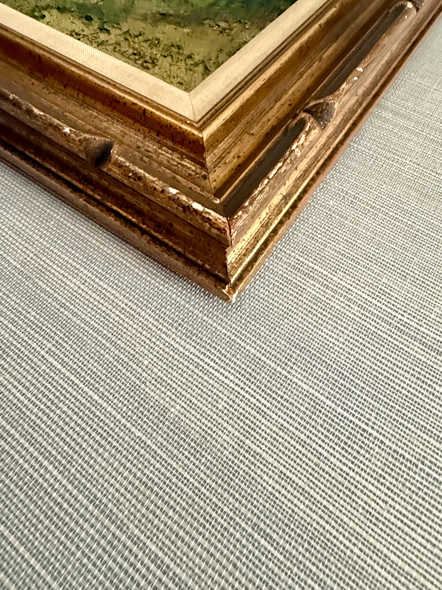 Vintage Mixed Media Sailboats in Coastal Landscape Painting in Gold Frame