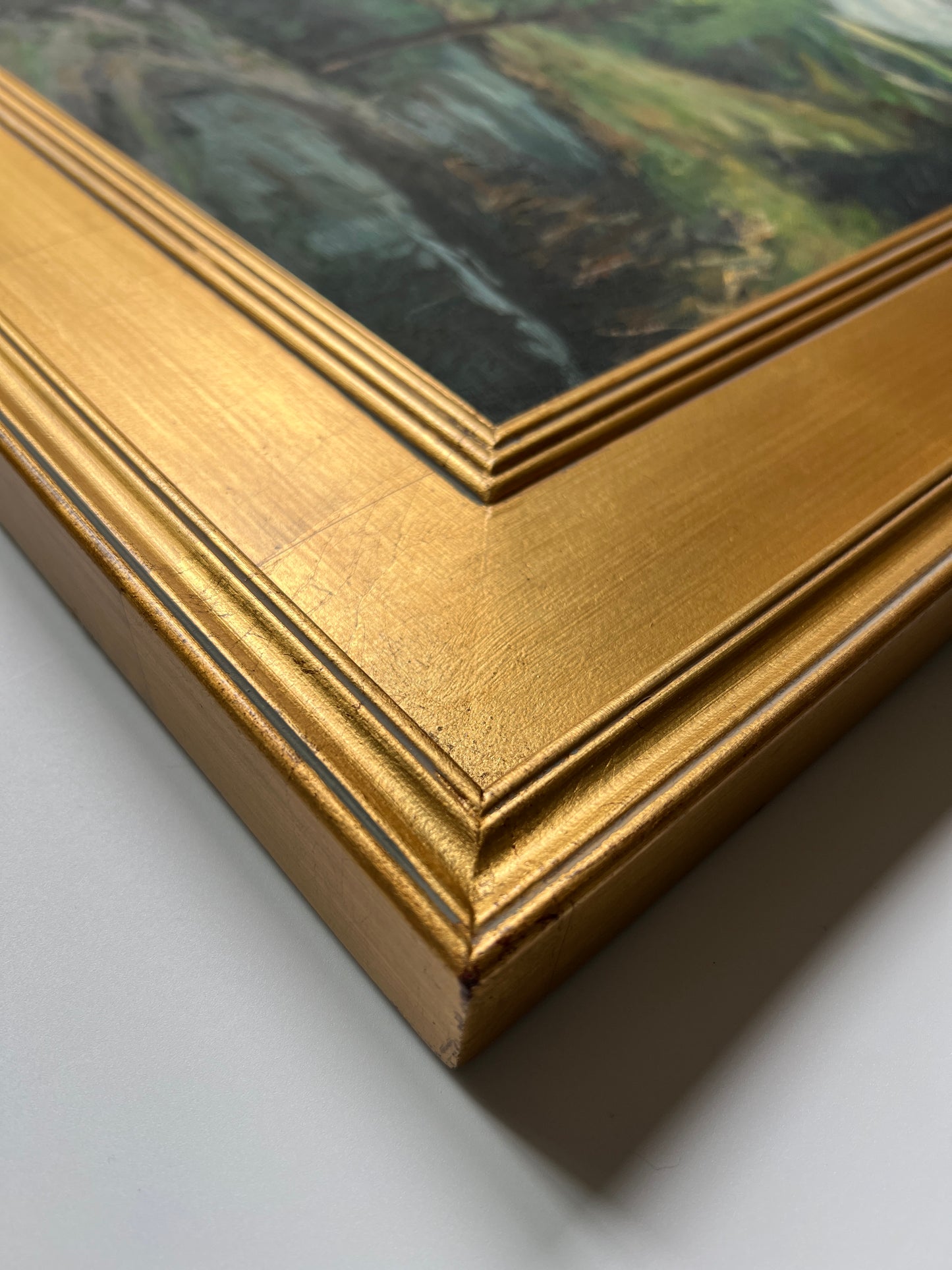 Vintage Caroline Jobbins American Country Landscape Oil Painting in Gold Frame